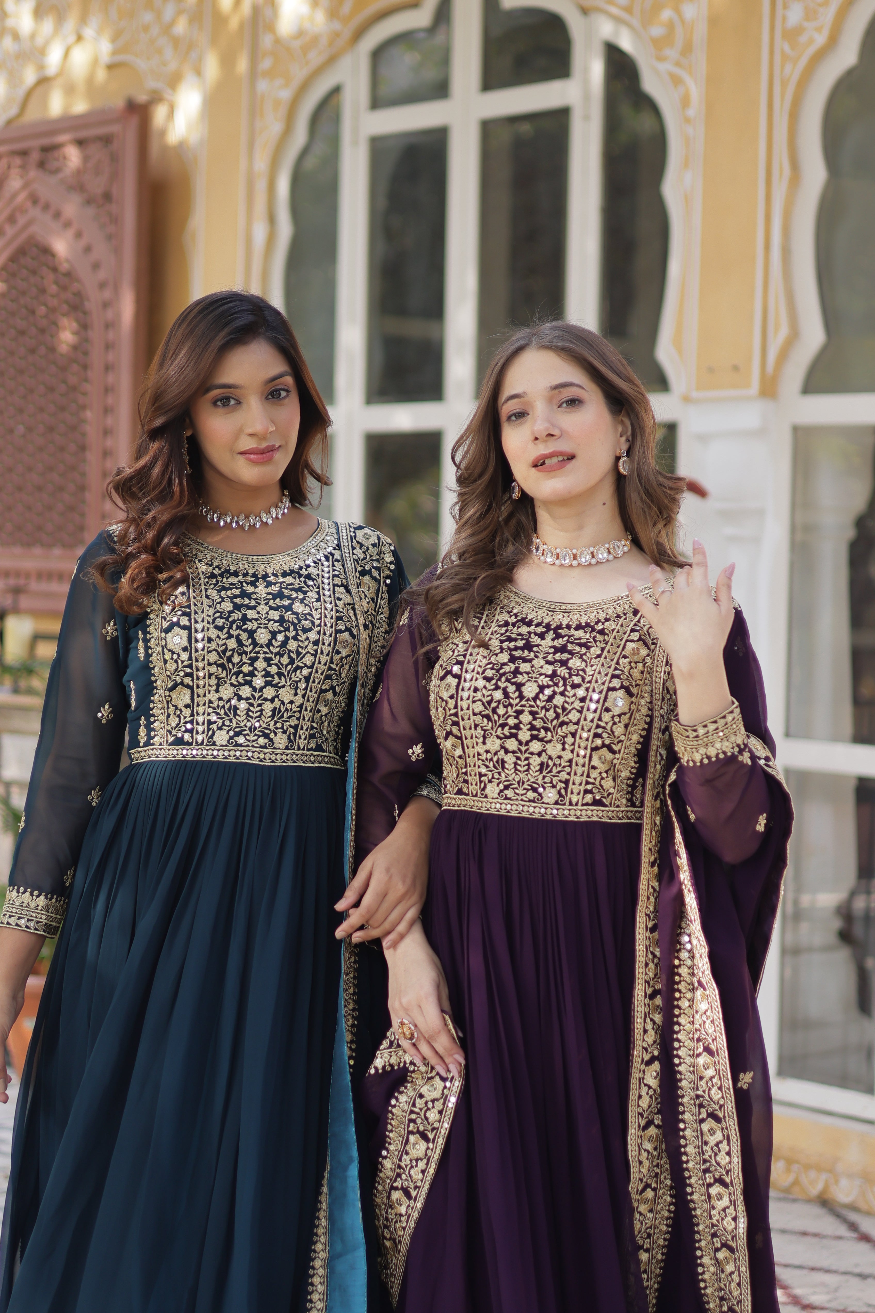 Georgette Zari Work Party Wear Gown With Dupatta