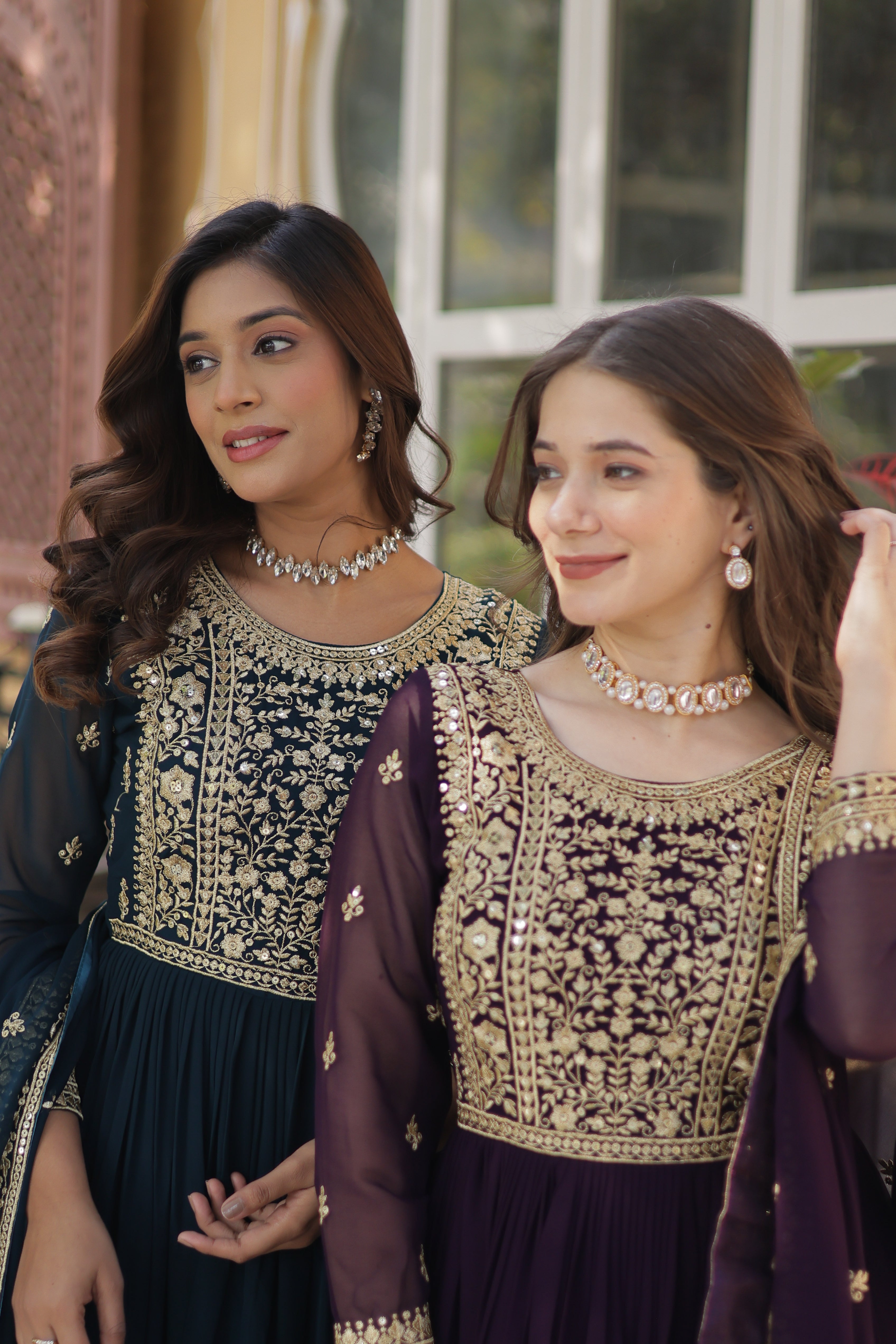 Georgette Zari Work Party Wear Gown With Dupatta