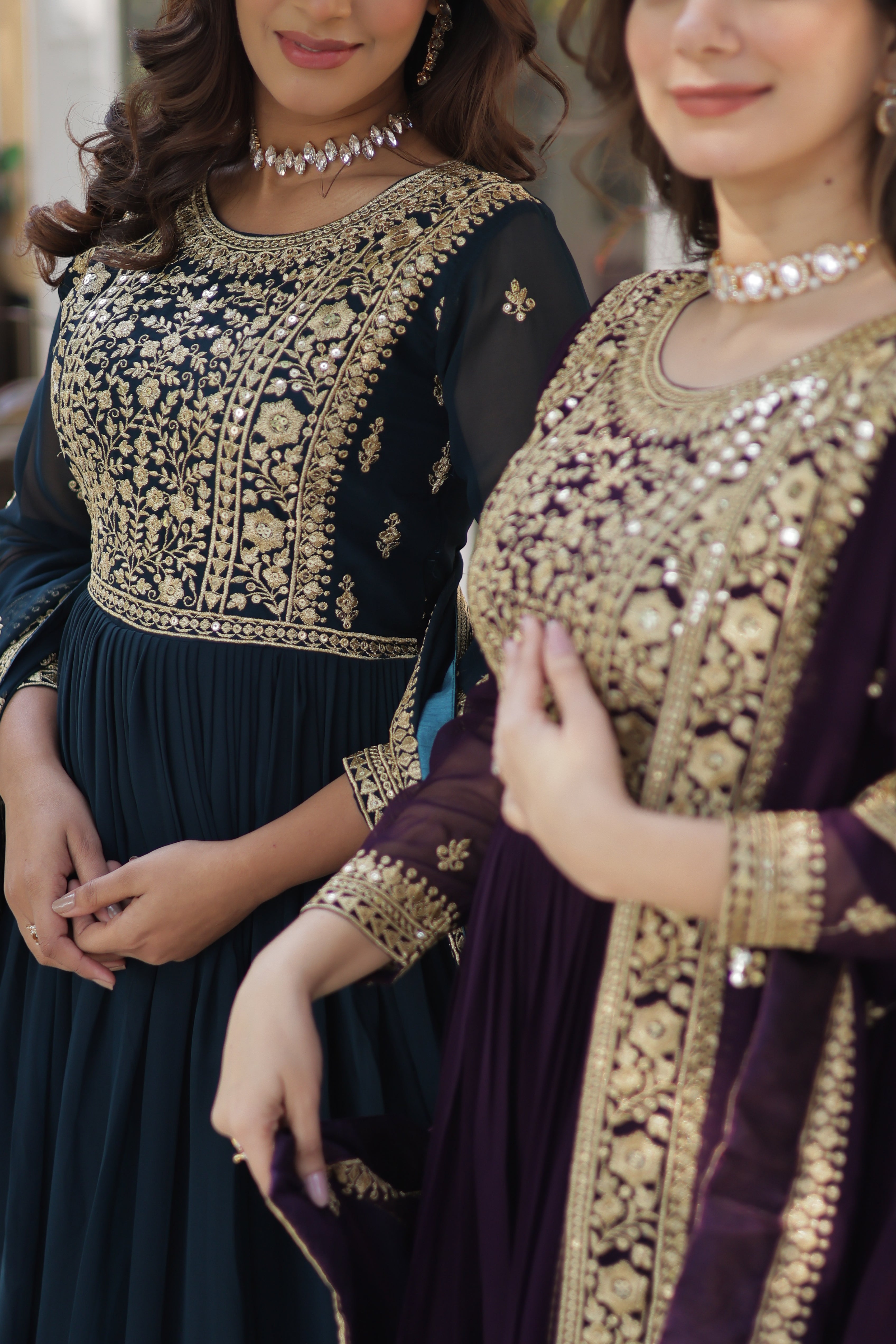 Georgette Zari Work Party Wear Gown With Dupatta