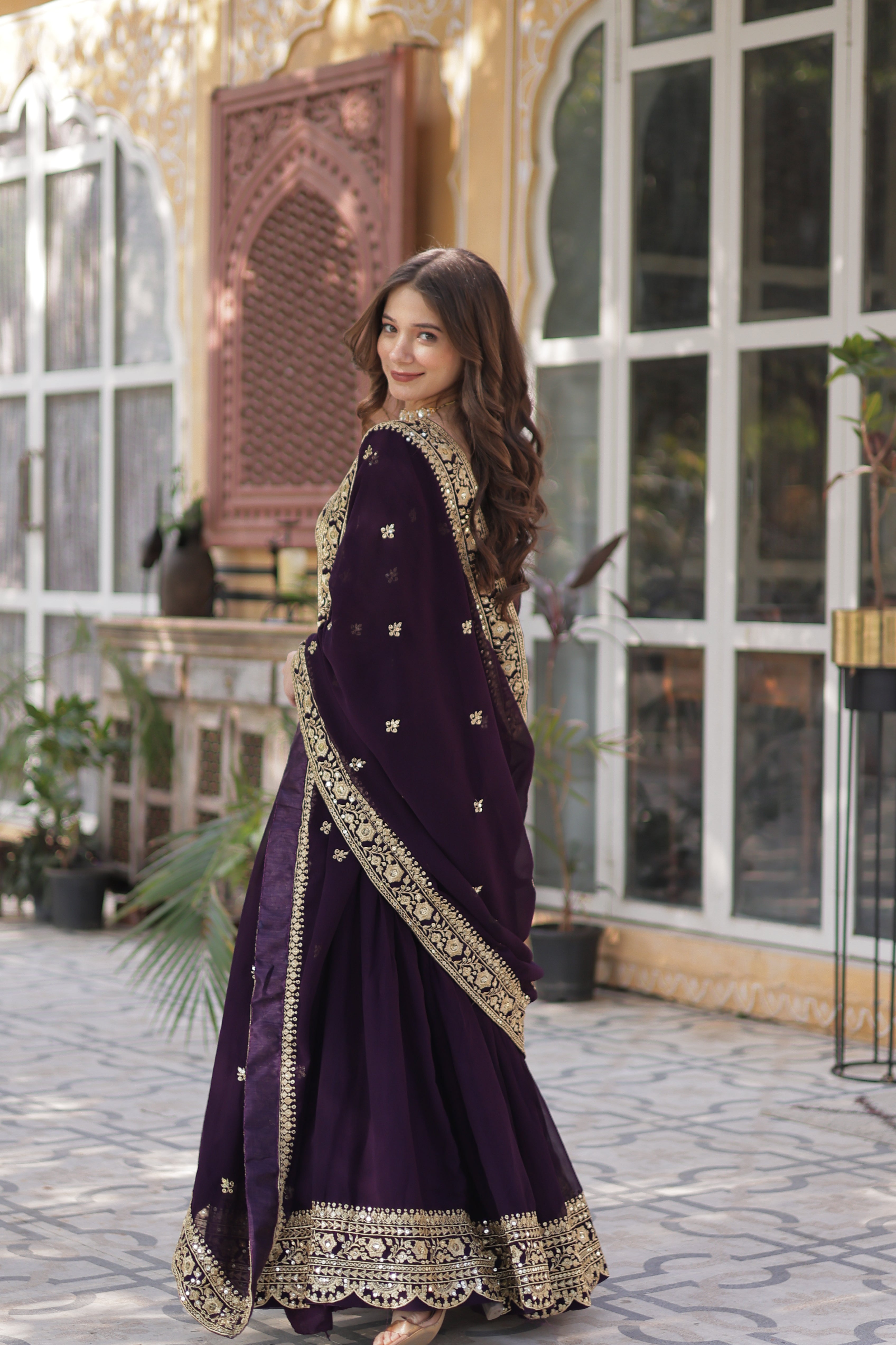 Georgette Zari Work Party Wear Gown With Dupatta