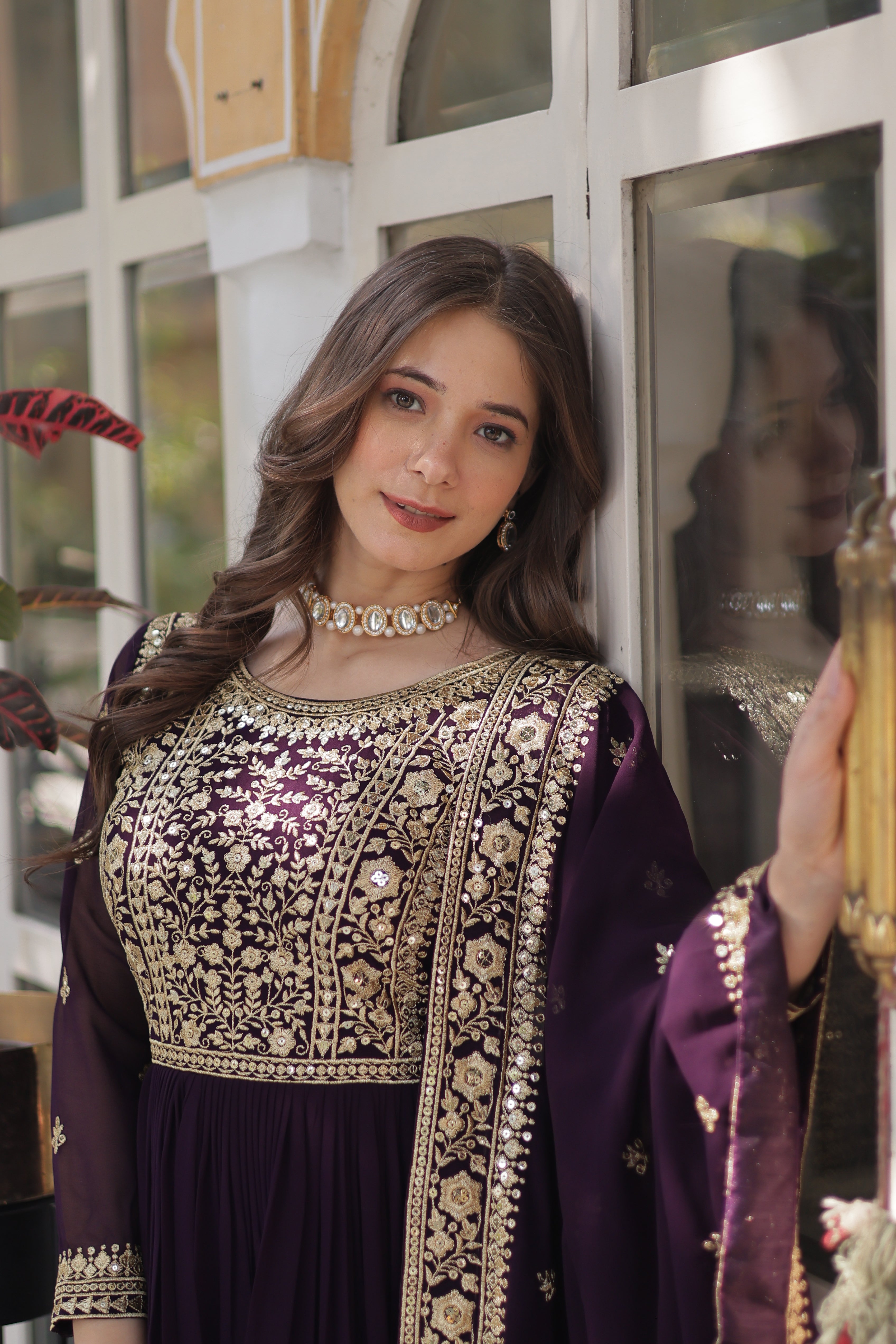Georgette Zari Work Party Wear Gown With Dupatta