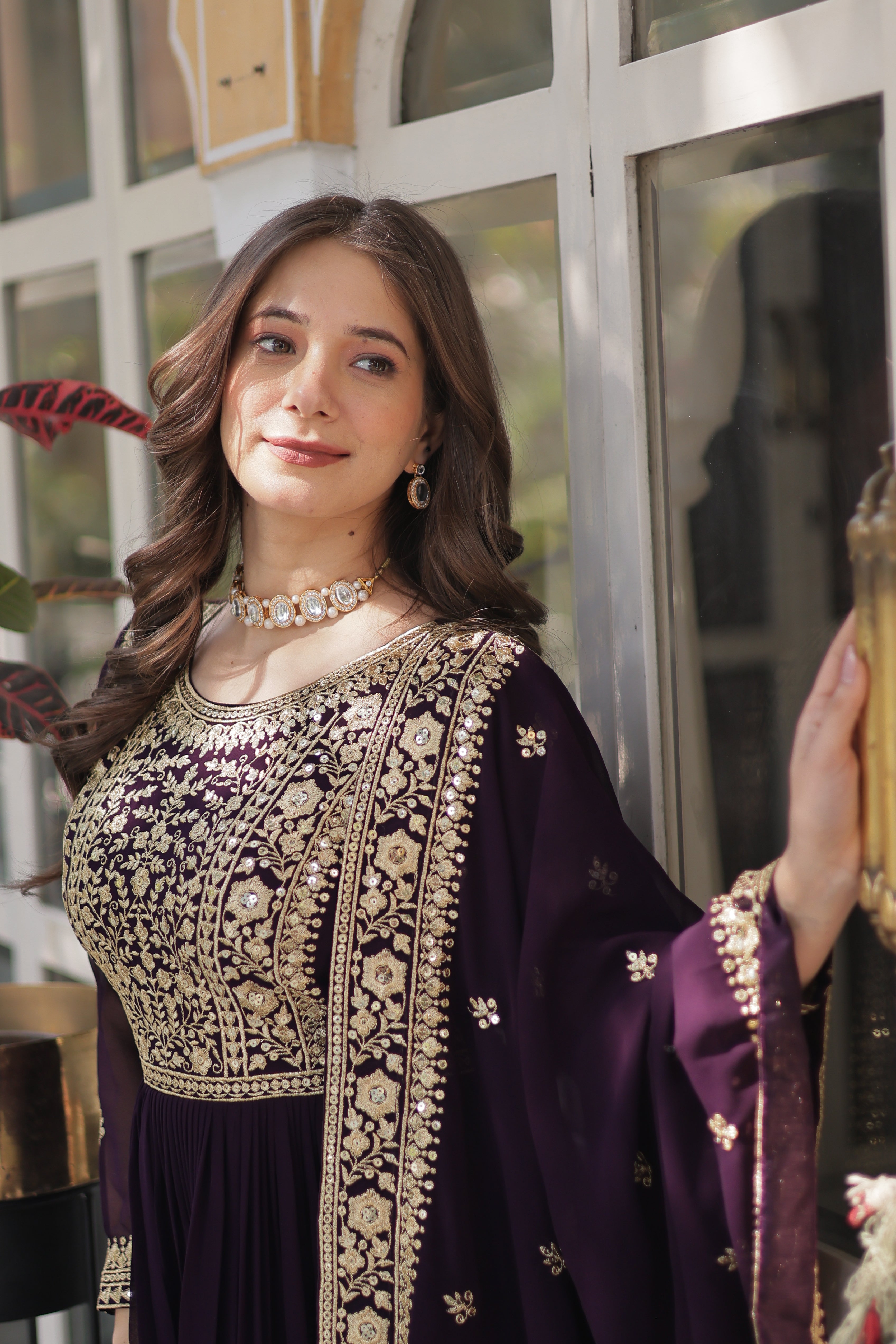Georgette Zari Work Party Wear Gown With Dupatta