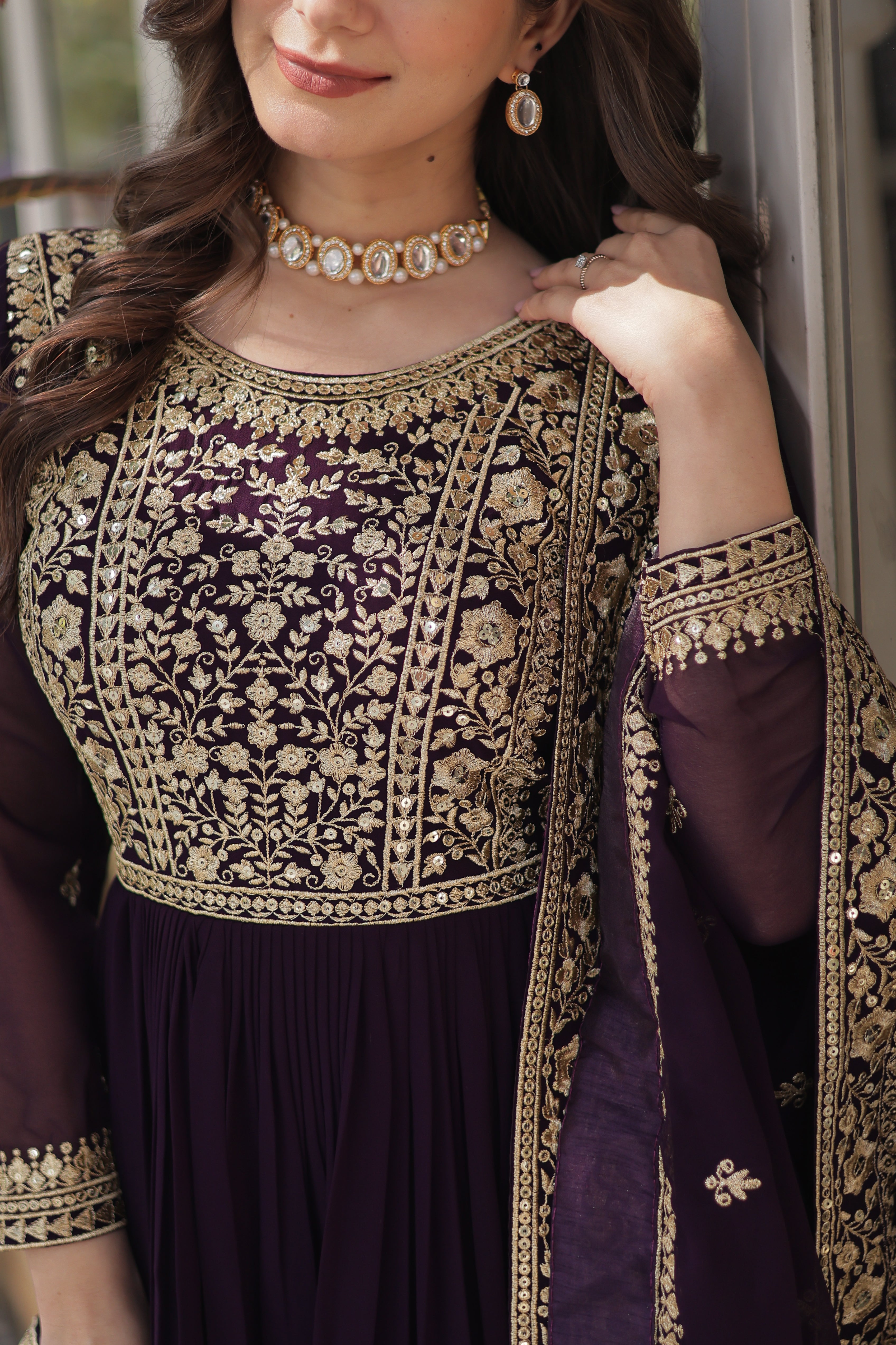 Georgette Zari Work Party Wear Gown With Dupatta