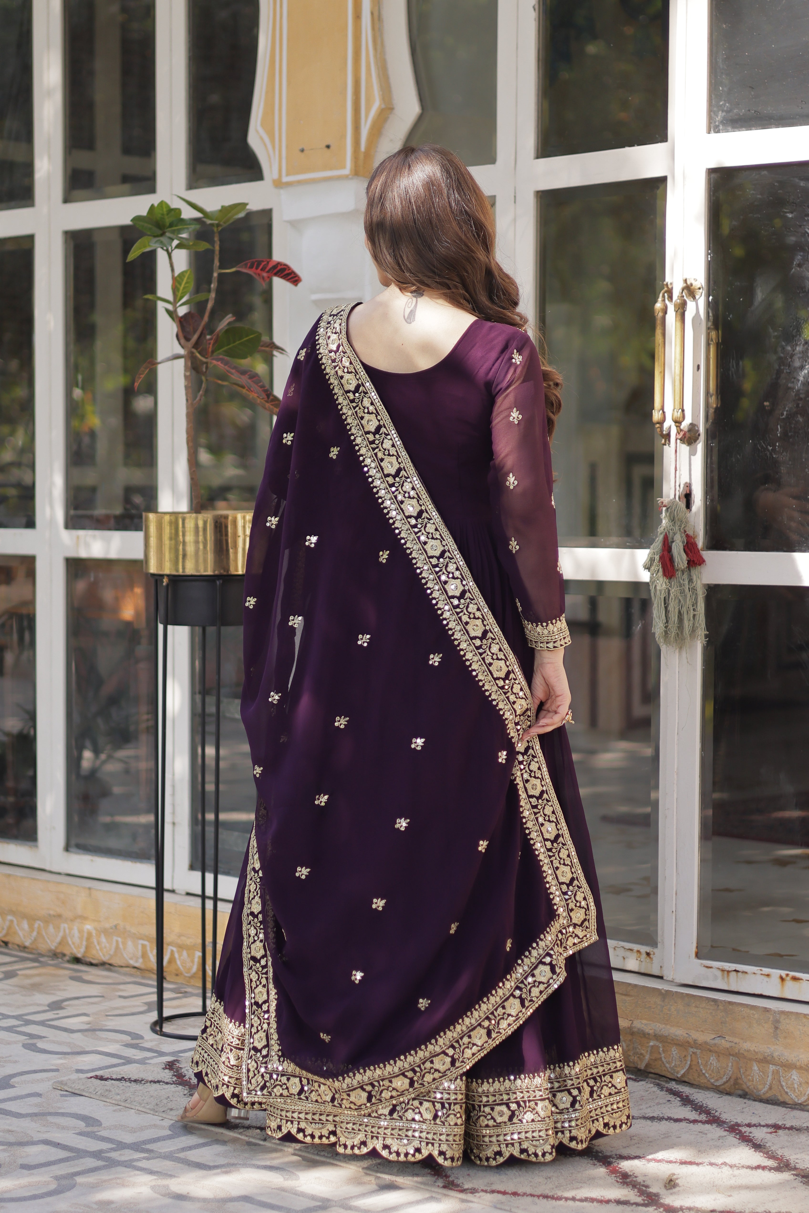 Georgette Zari Work Party Wear Gown With Dupatta