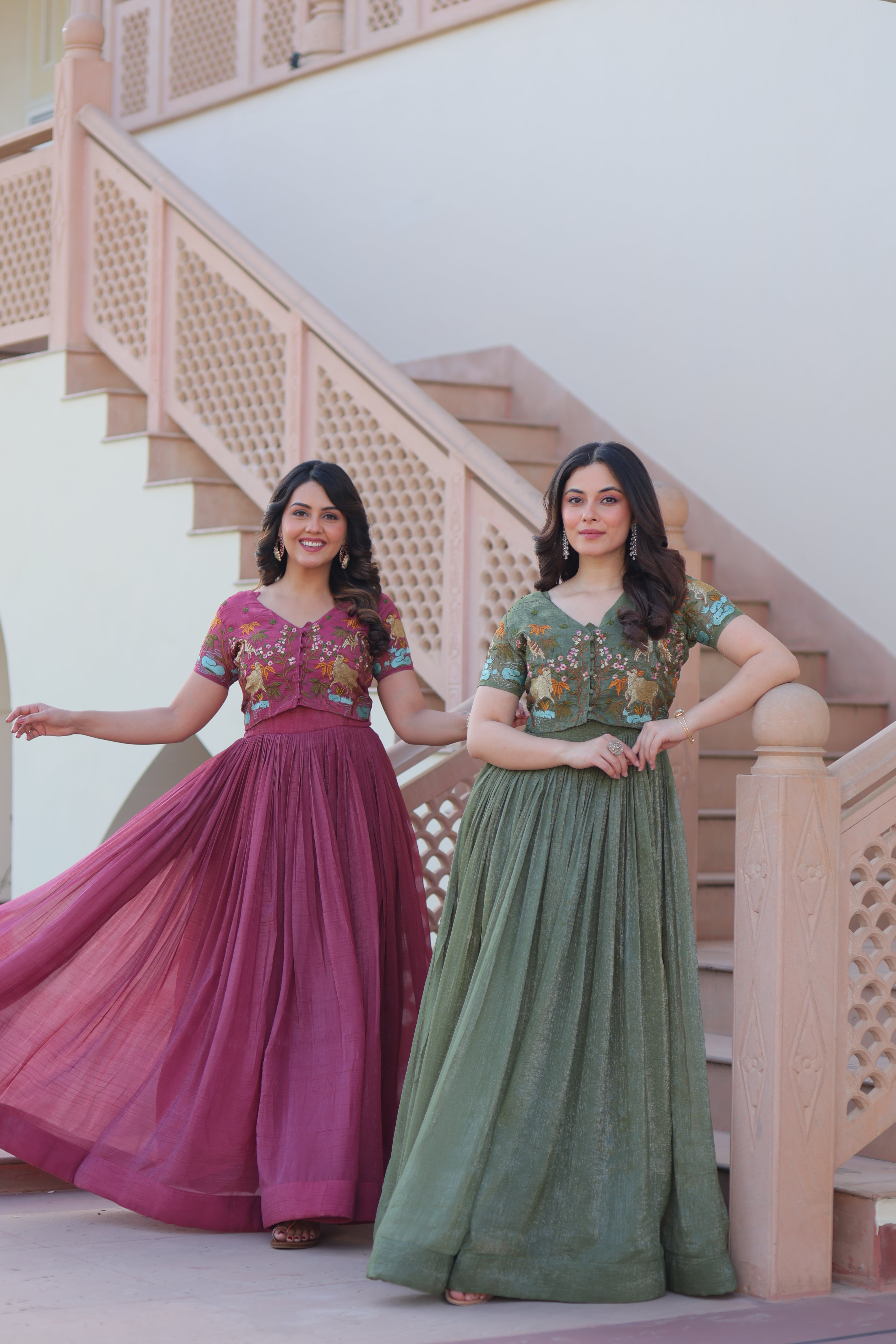 Organza Embroidered Traditional Gown With Koti