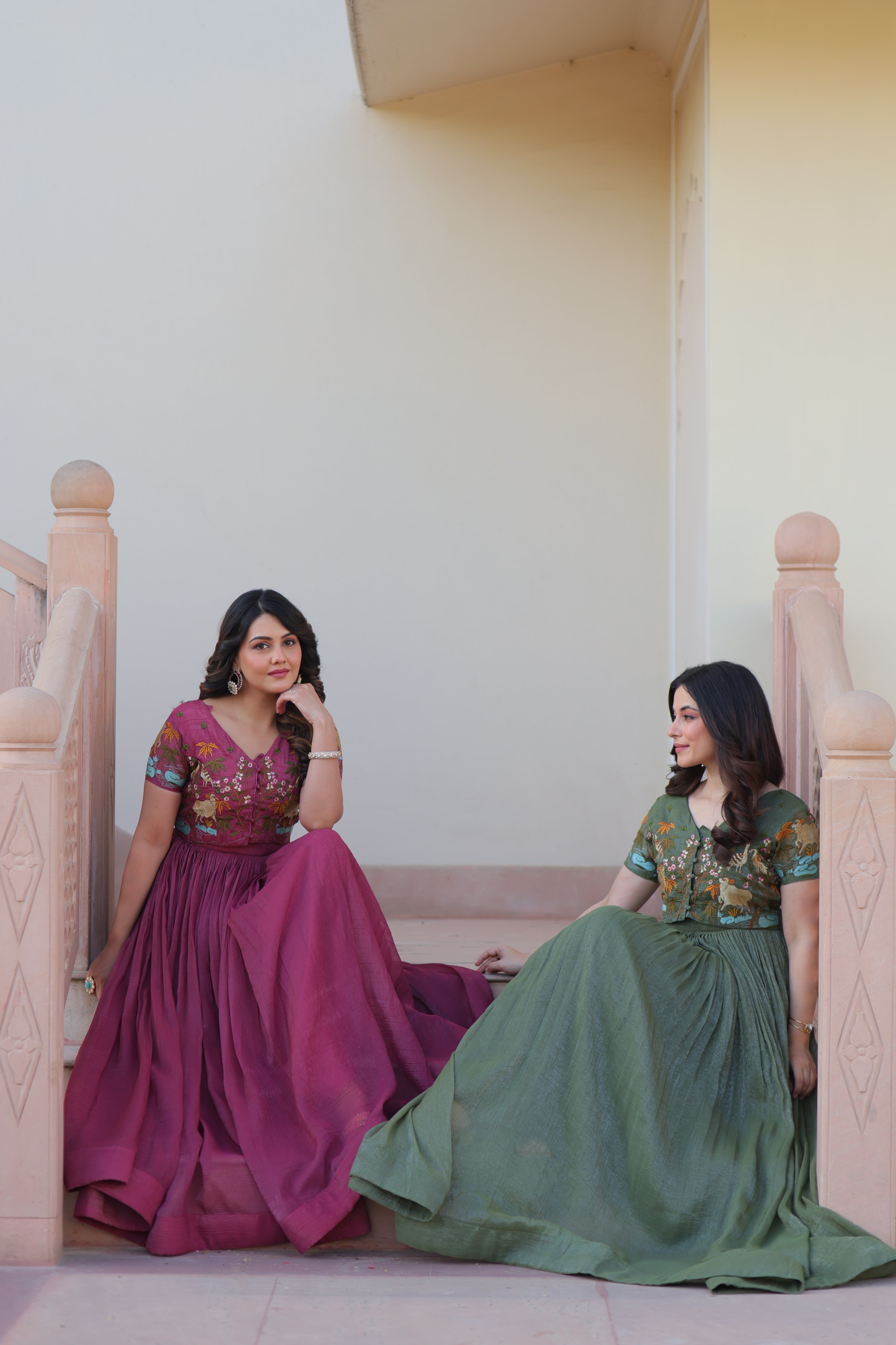 Organza Embroidered Traditional Gown With Koti