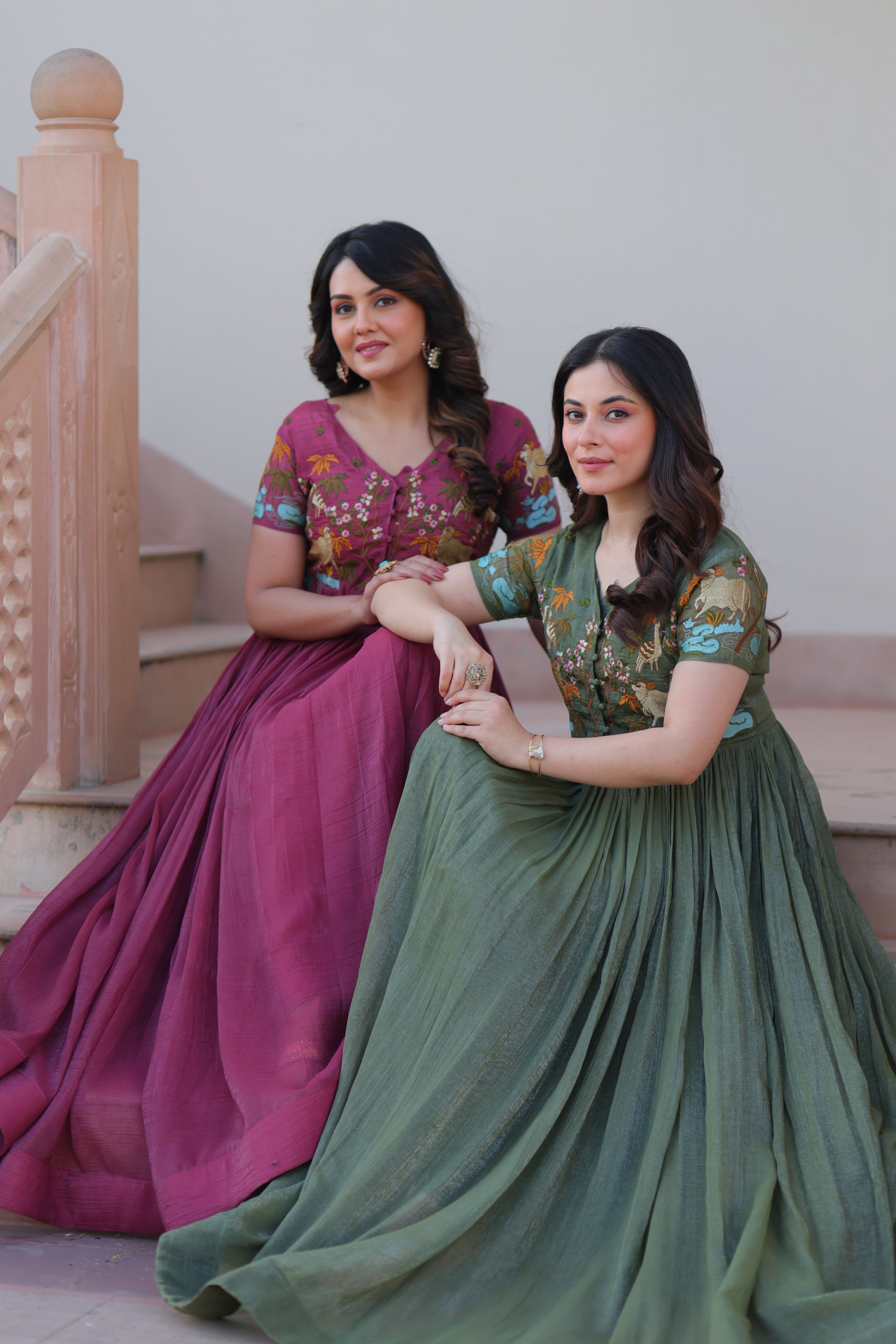 Organza Embroidered Traditional Gown With Koti
