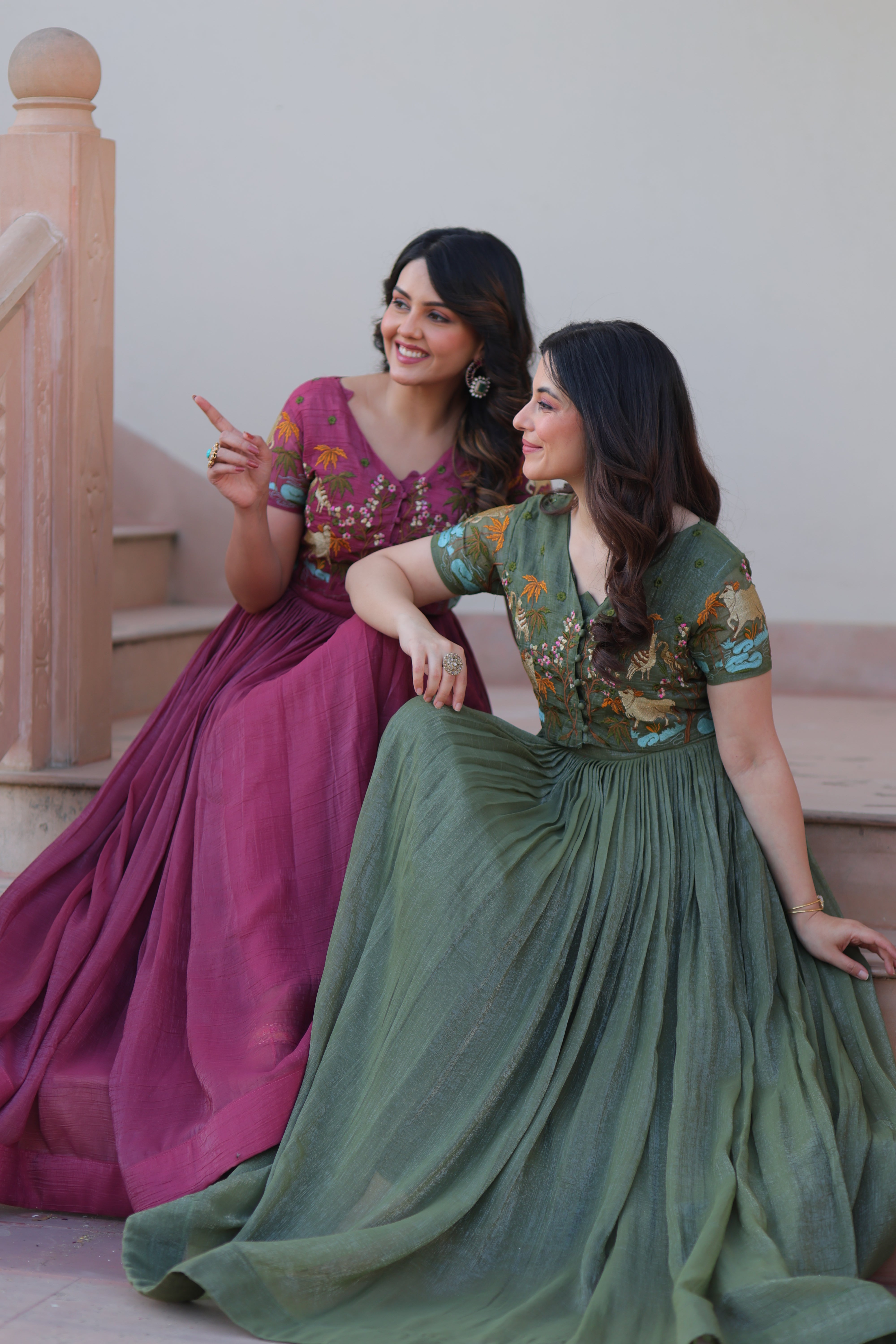 Organza Embroidered Traditional Gown With Koti