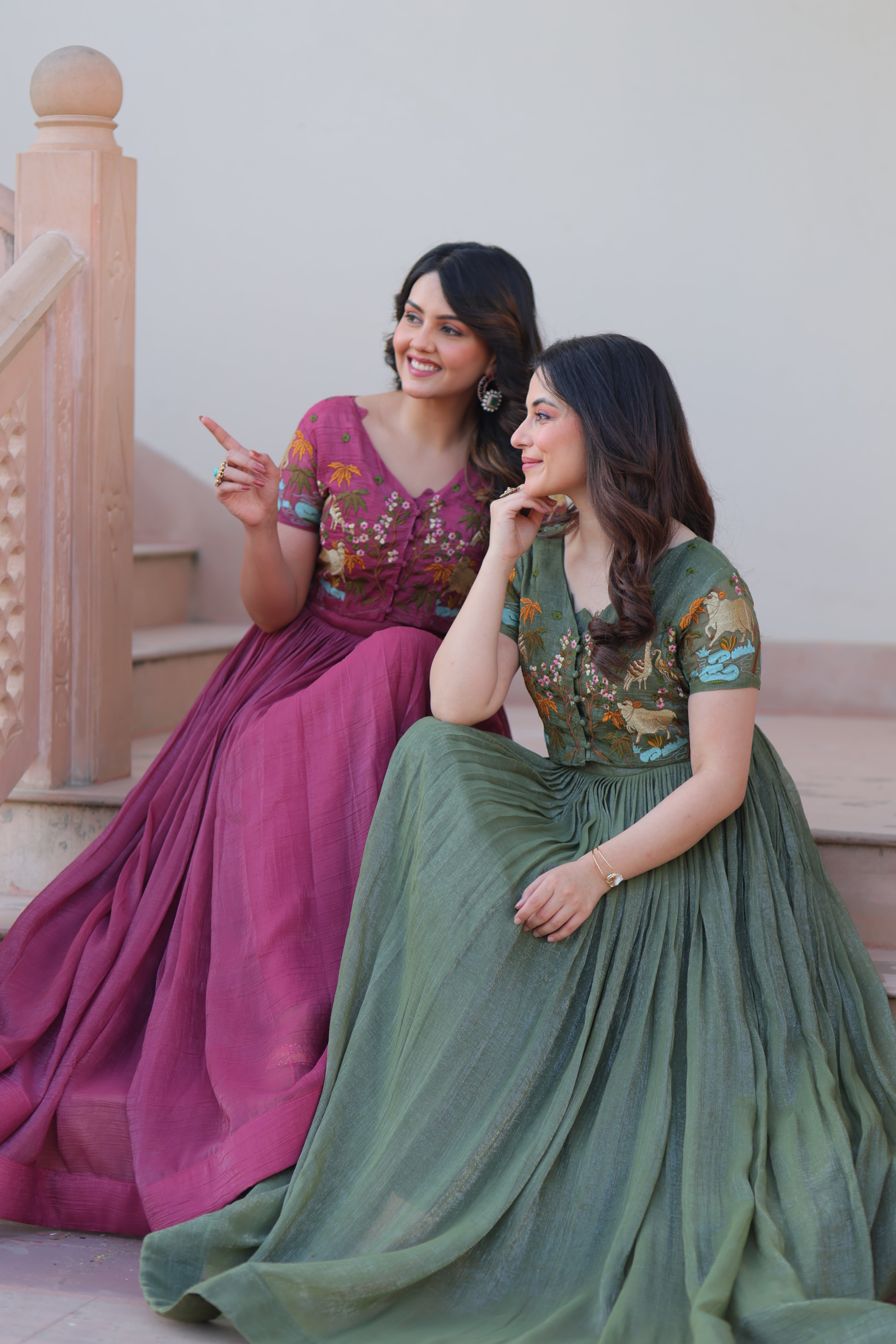 Organza Embroidered Traditional Gown With Koti