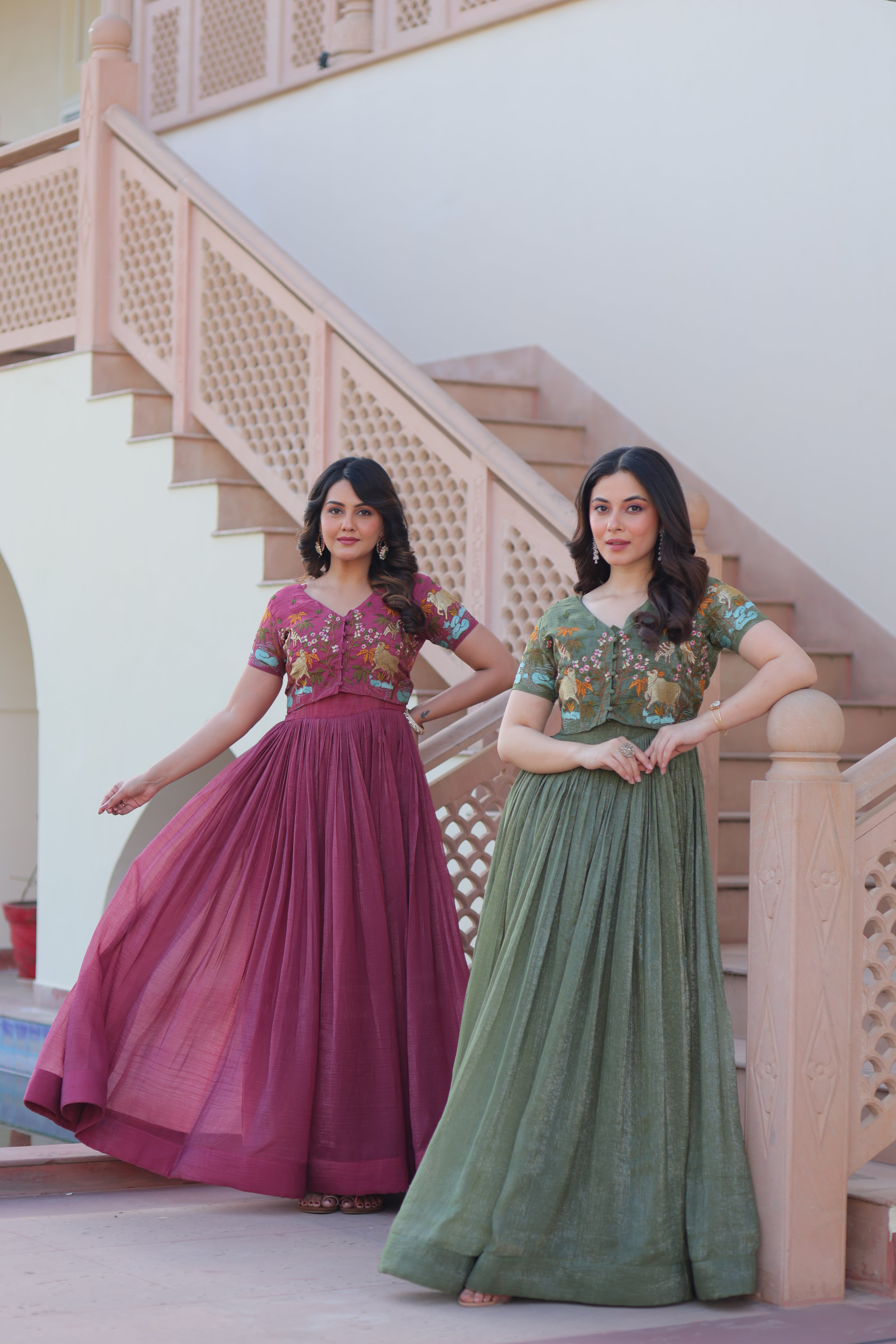 Organza Embroidered Traditional Gown With Koti