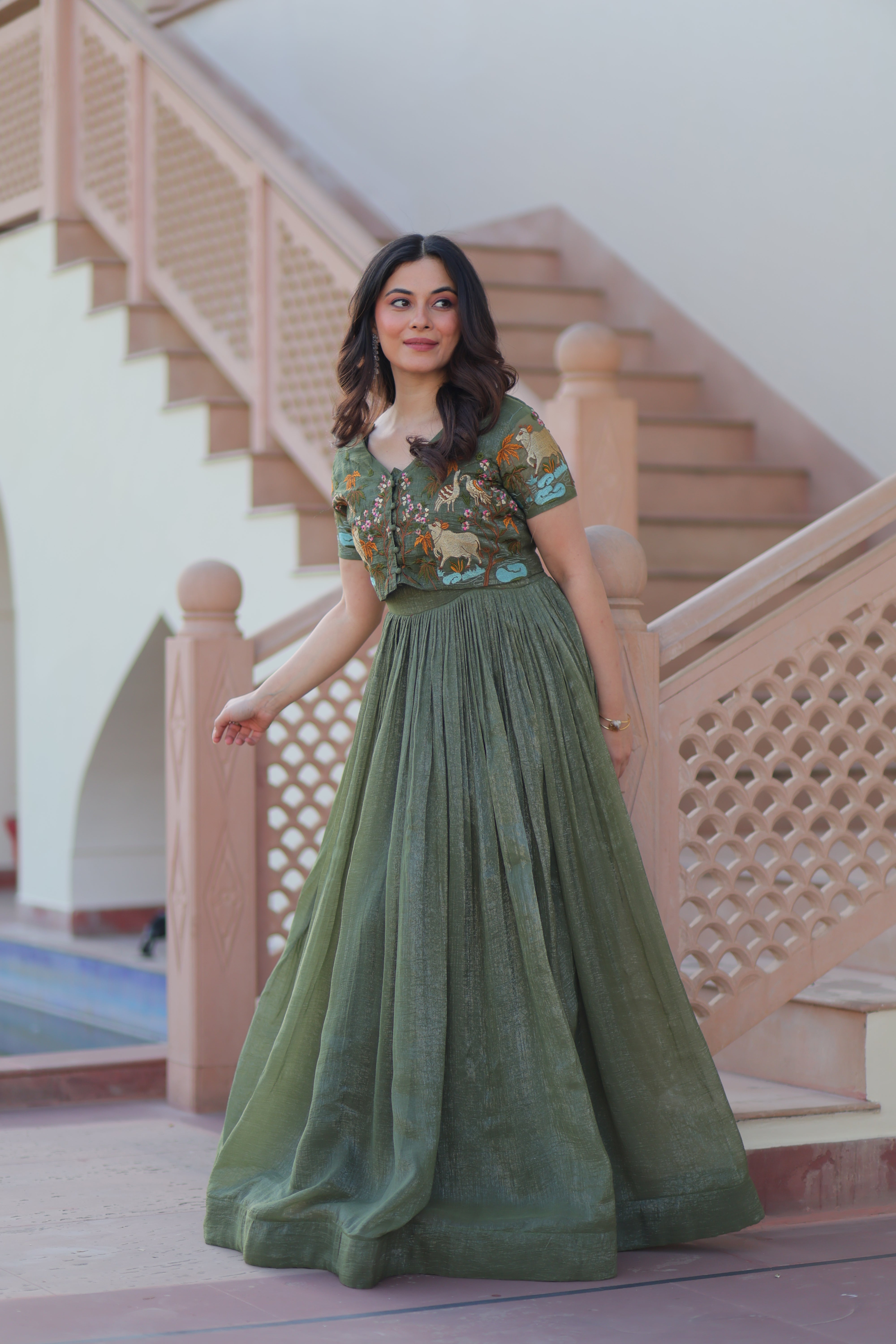 Organza Embroidered Traditional Gown With Koti