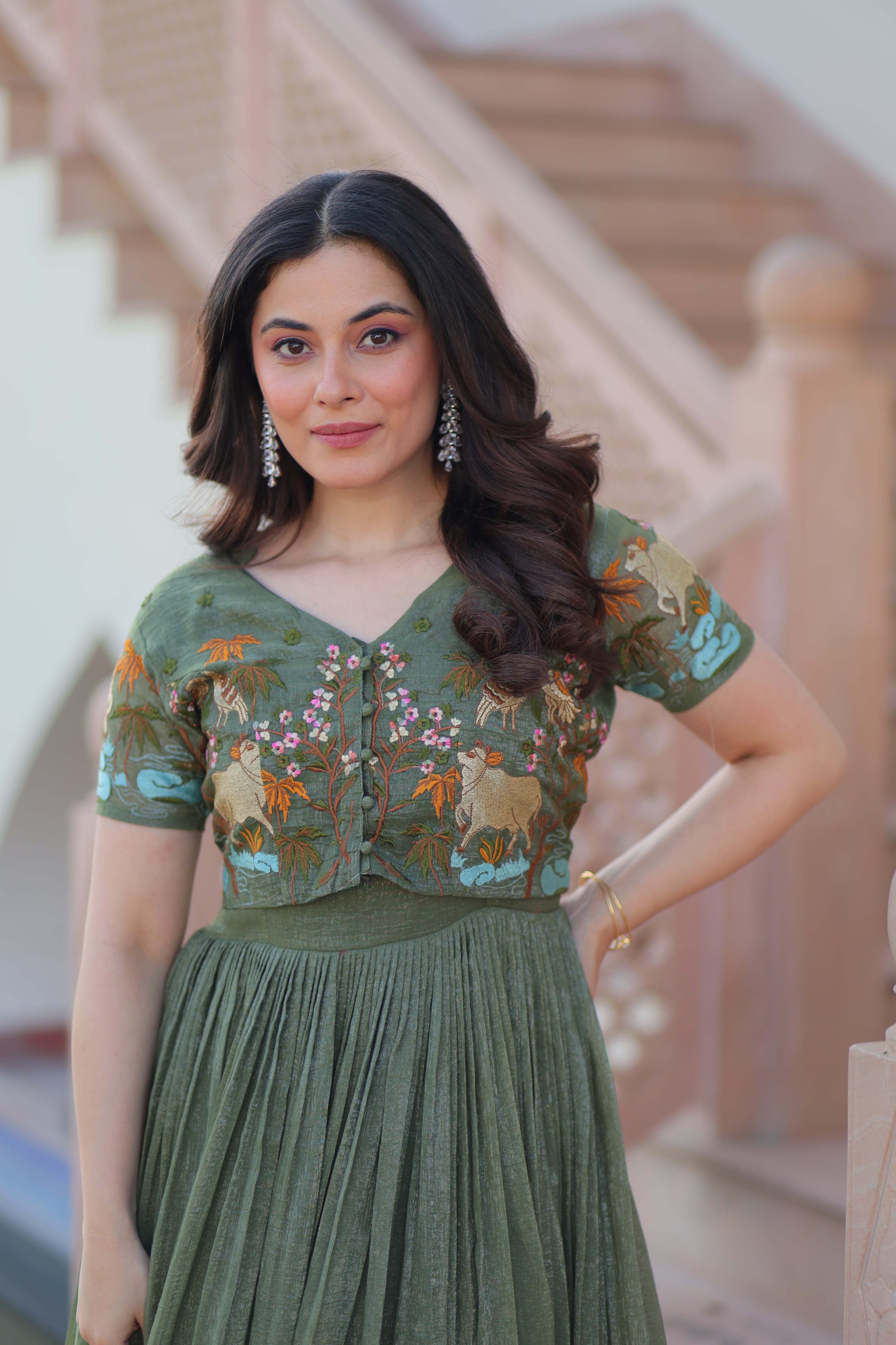 Organza Embroidered Traditional Gown With Koti