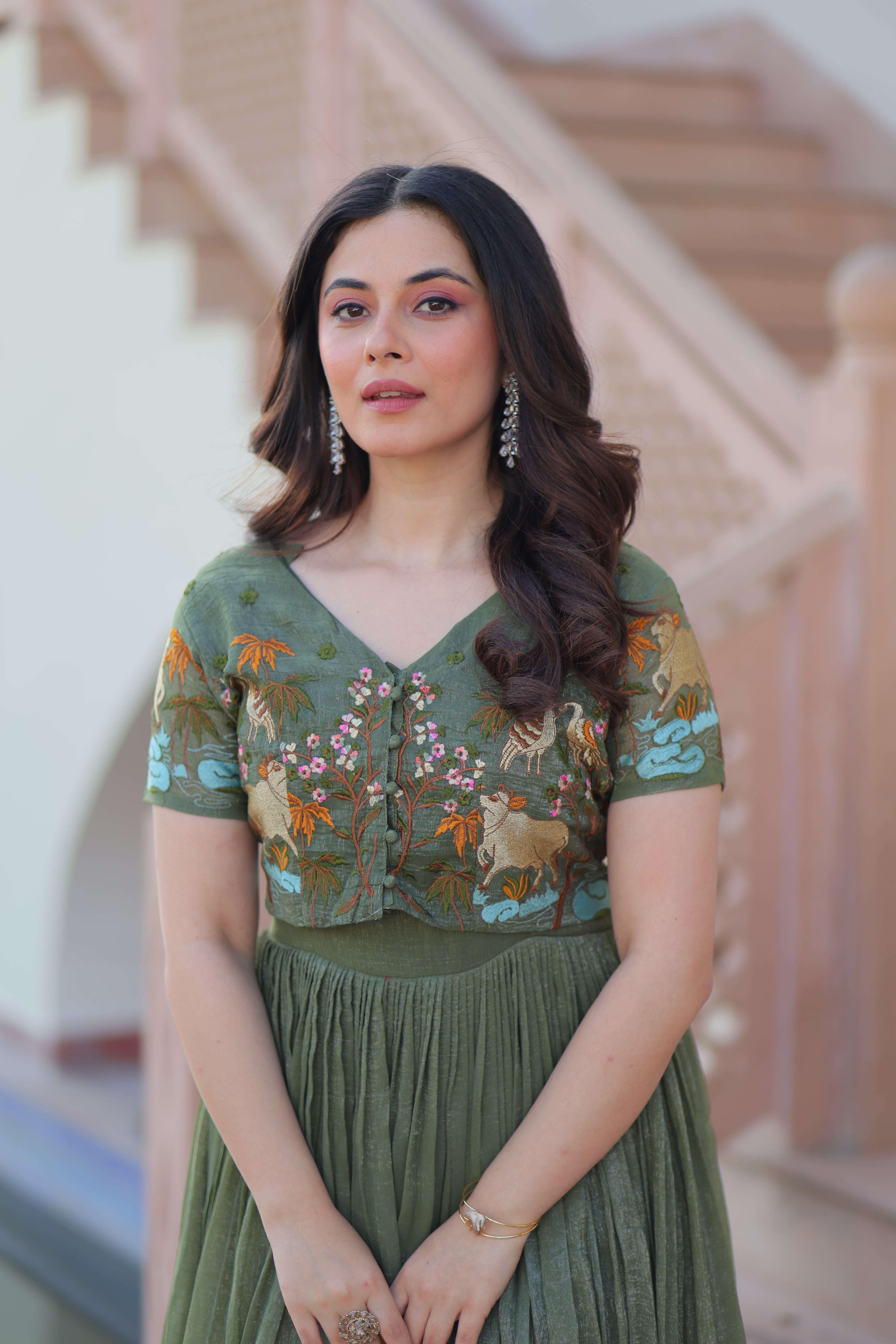 Organza Embroidered Traditional Gown With Koti