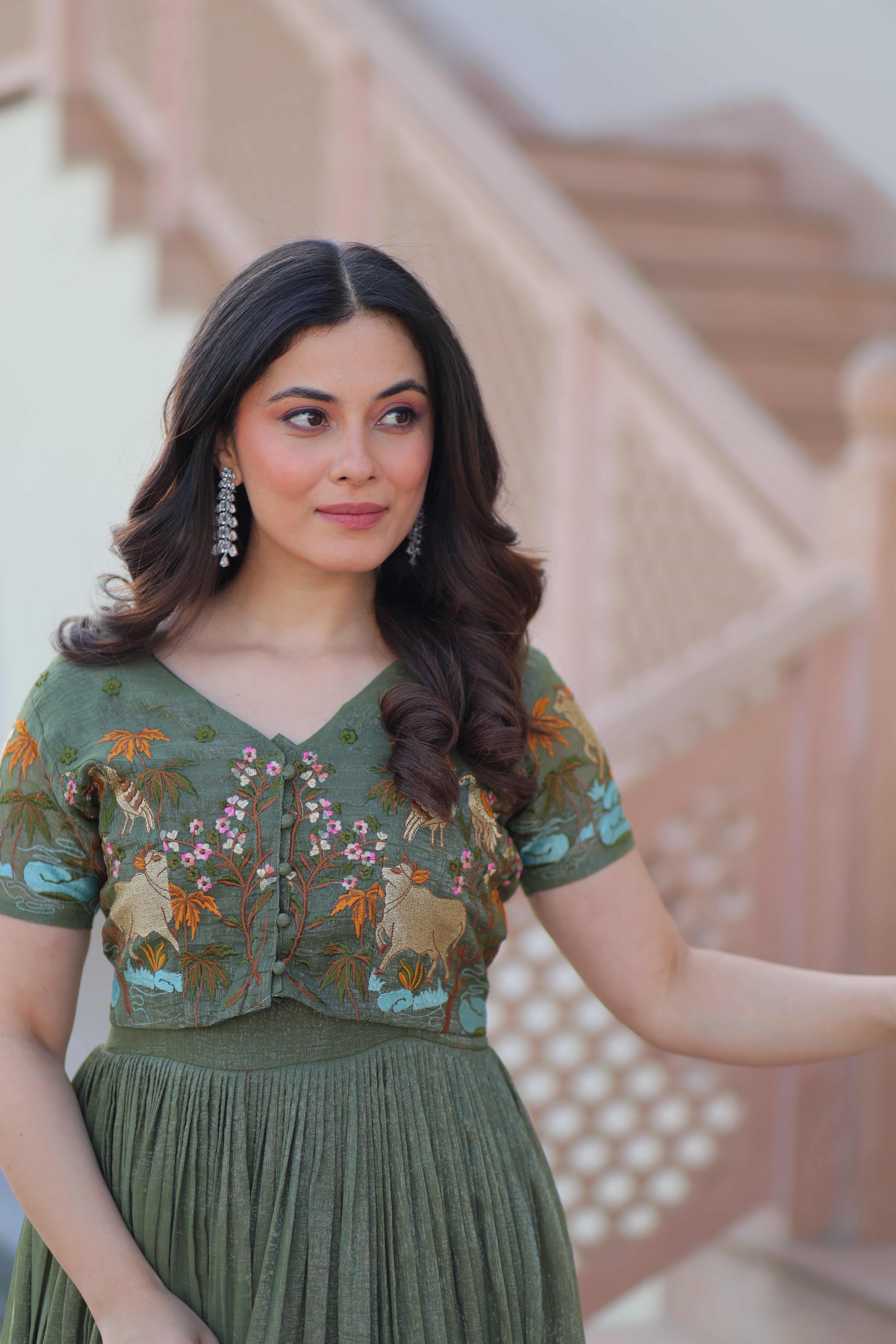 Organza Embroidered Traditional Gown With Koti