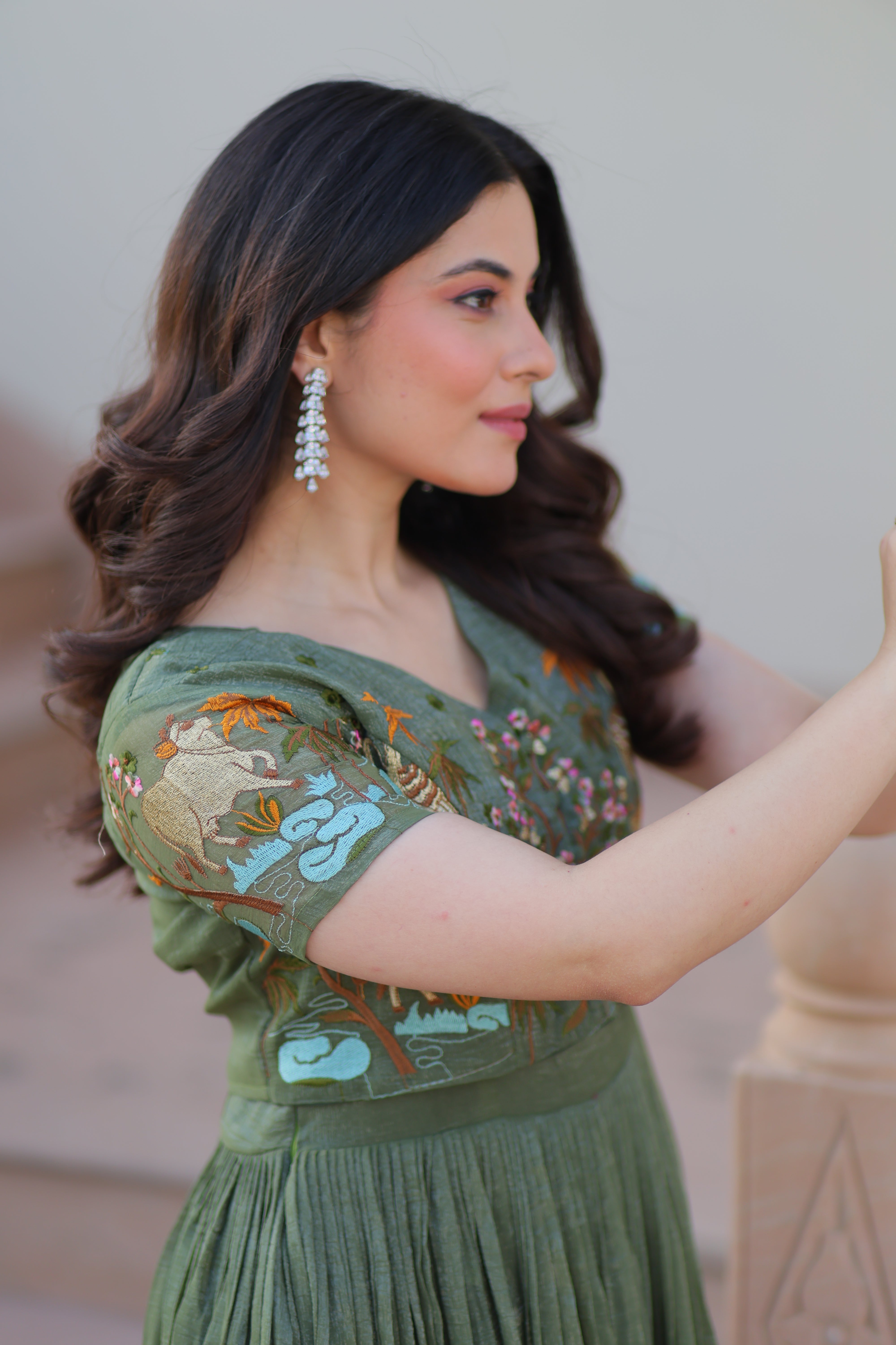 Organza Embroidered Traditional Gown With Koti