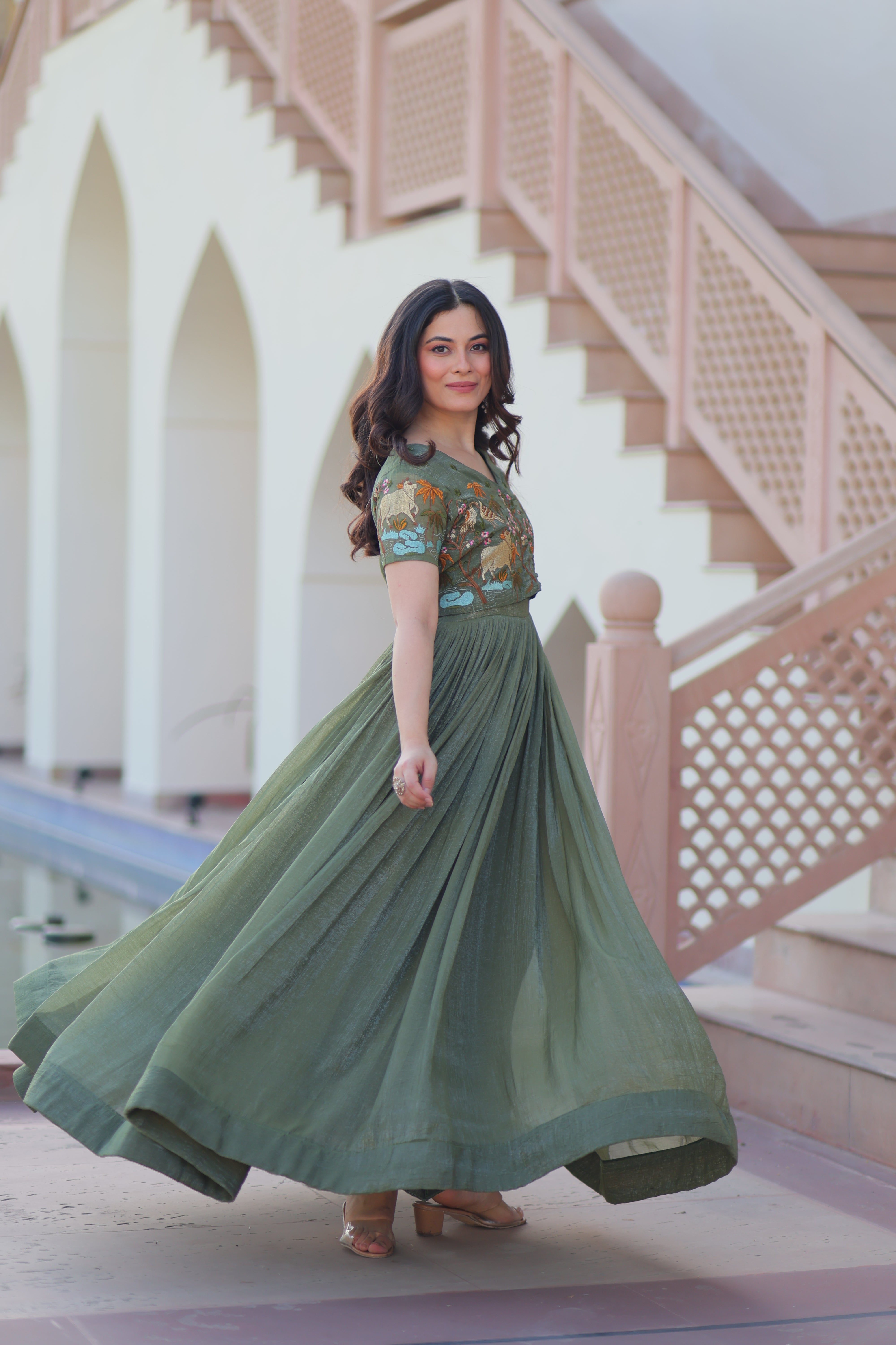 Organza Embroidered Traditional Gown With Koti