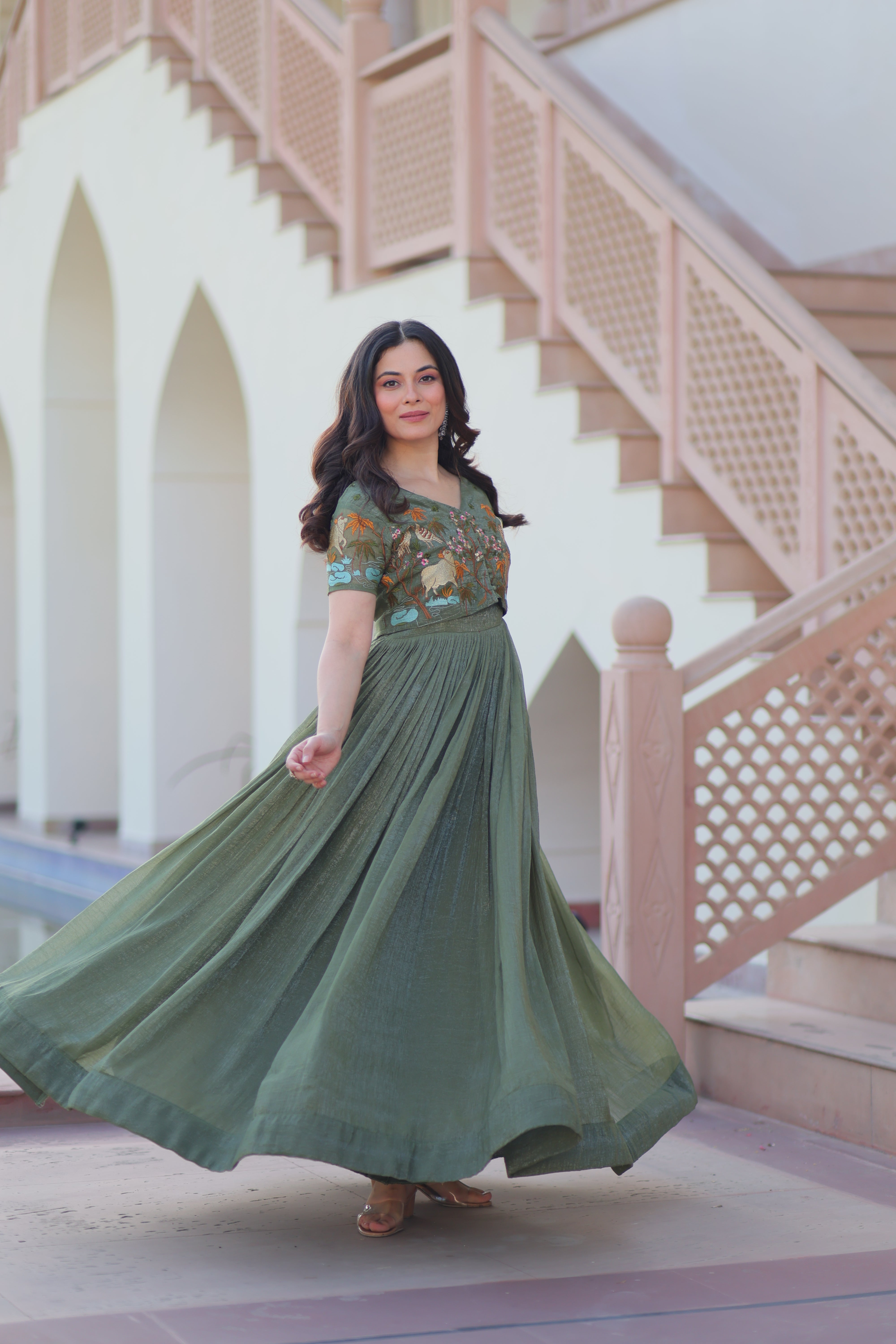 Organza Embroidered Traditional Gown With Koti