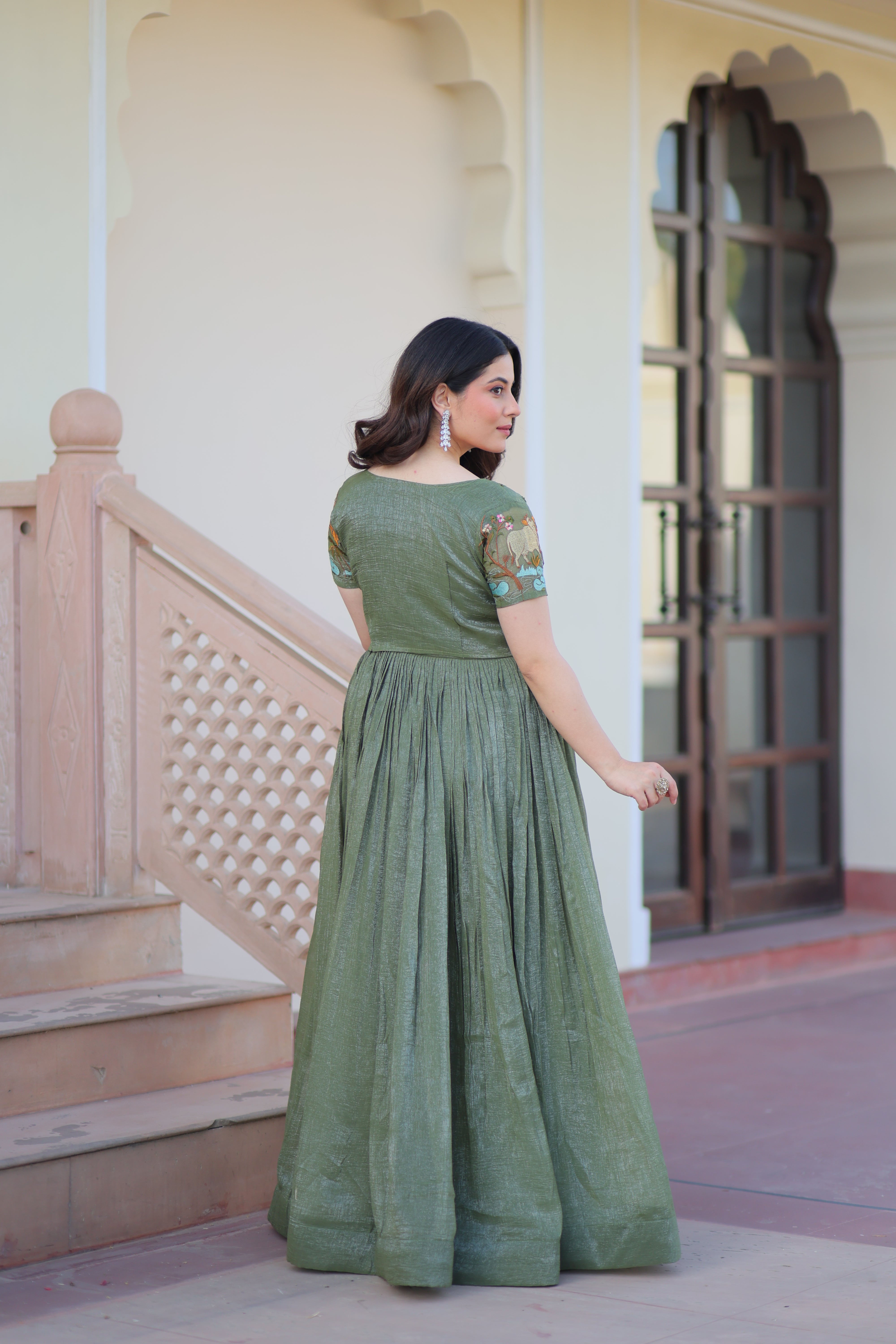 Organza Embroidered Traditional Gown With Koti