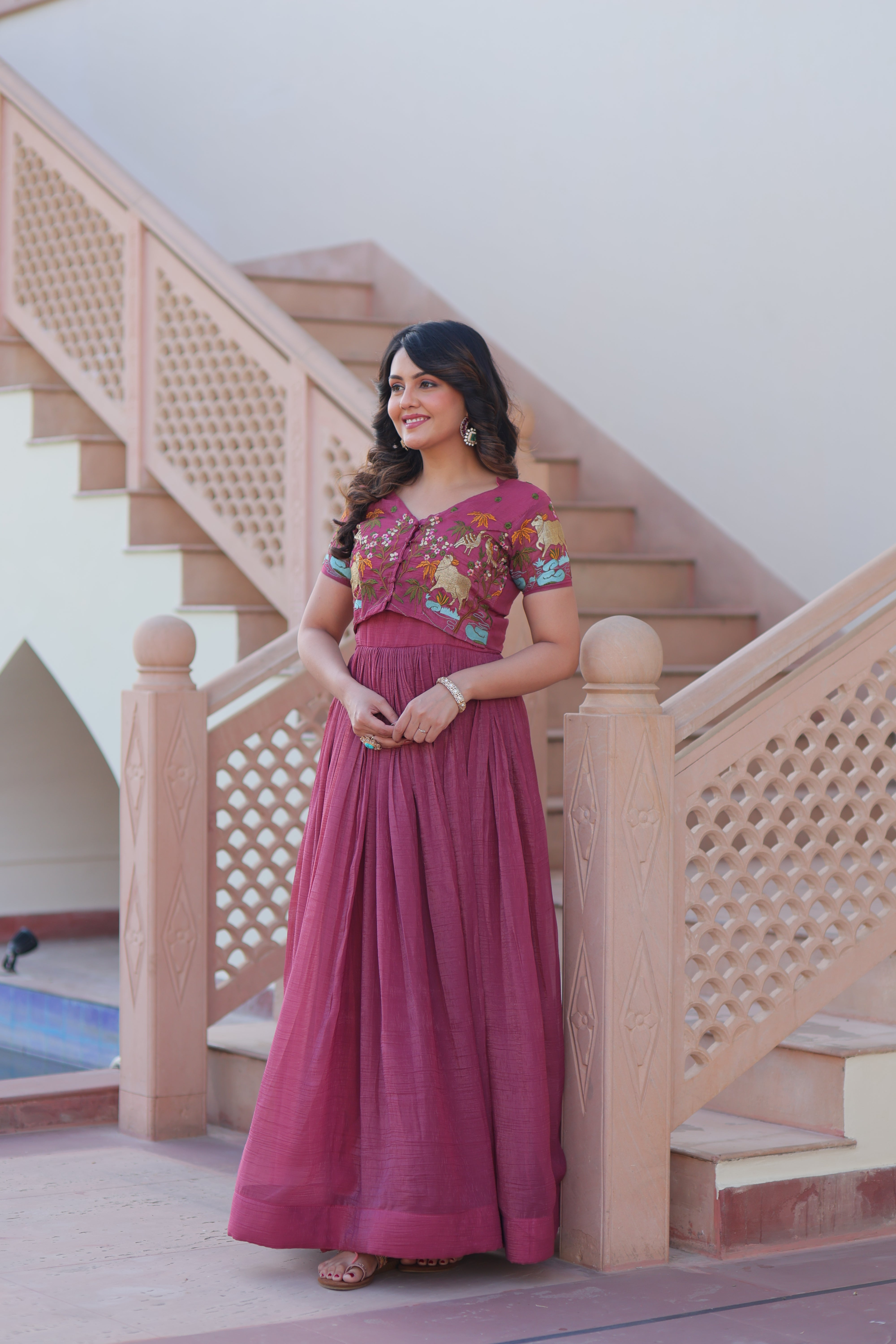 Organza Embroidered Traditional Gown With Koti