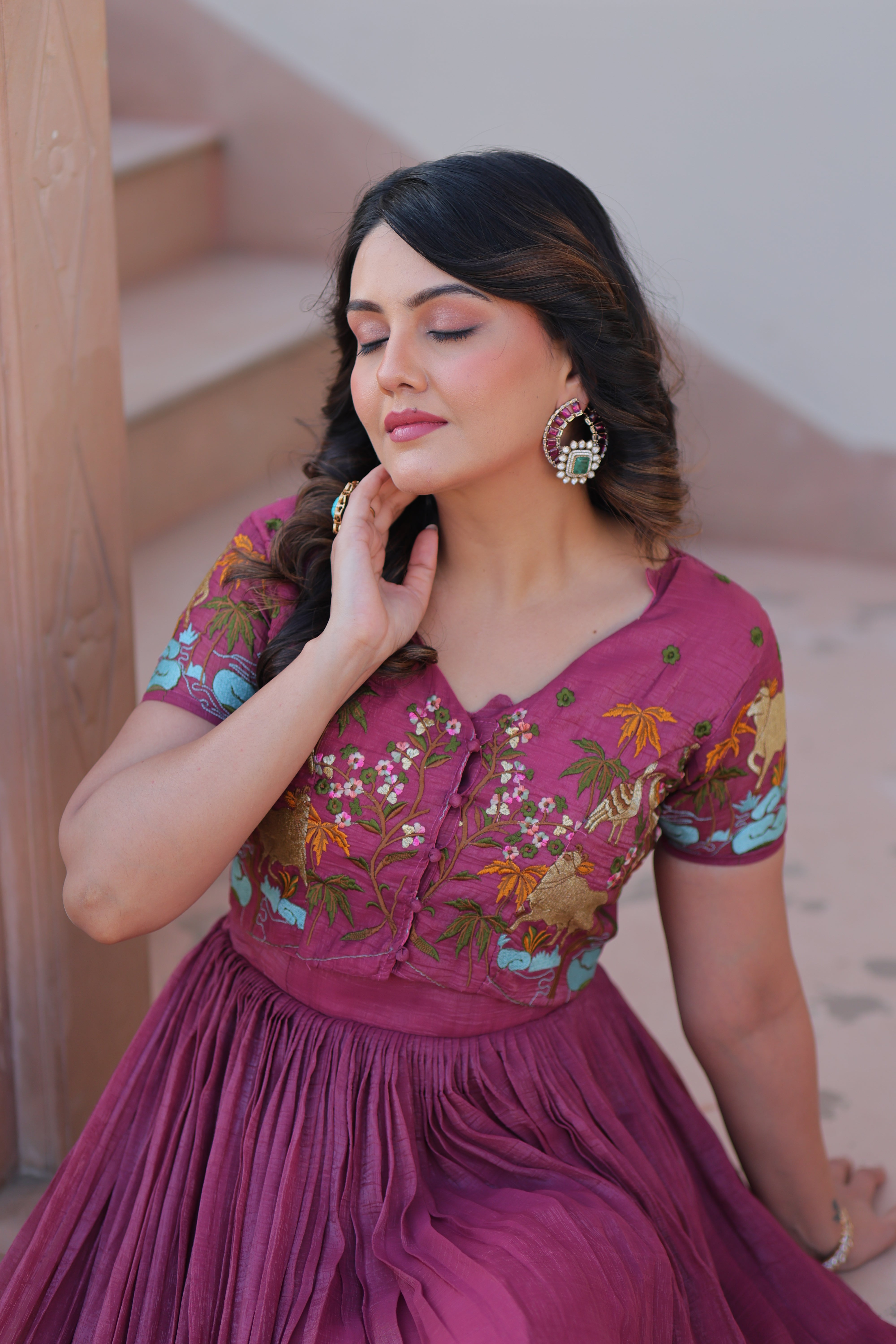 Organza Embroidered Traditional Gown With Koti