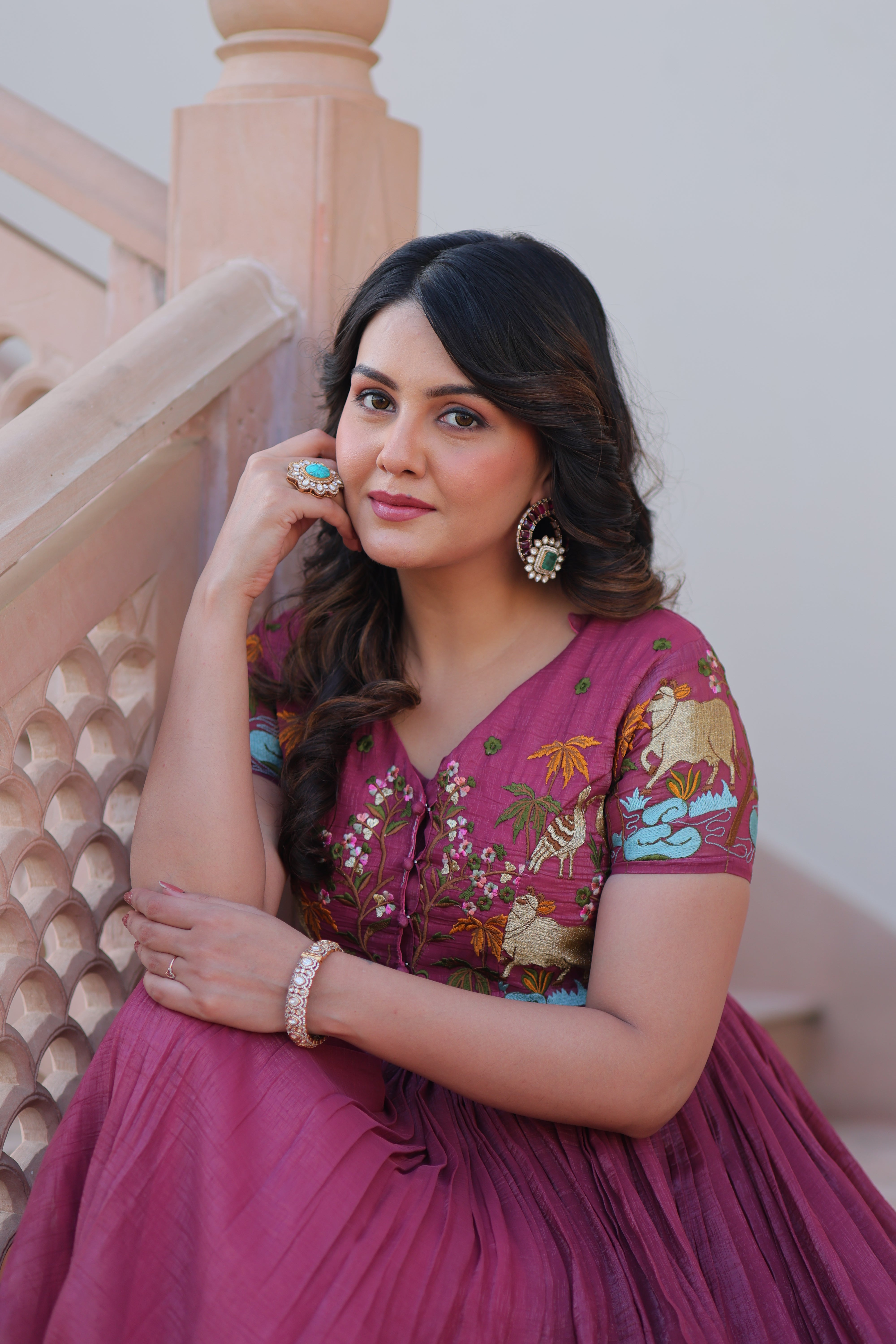 Organza Embroidered Traditional Gown With Koti