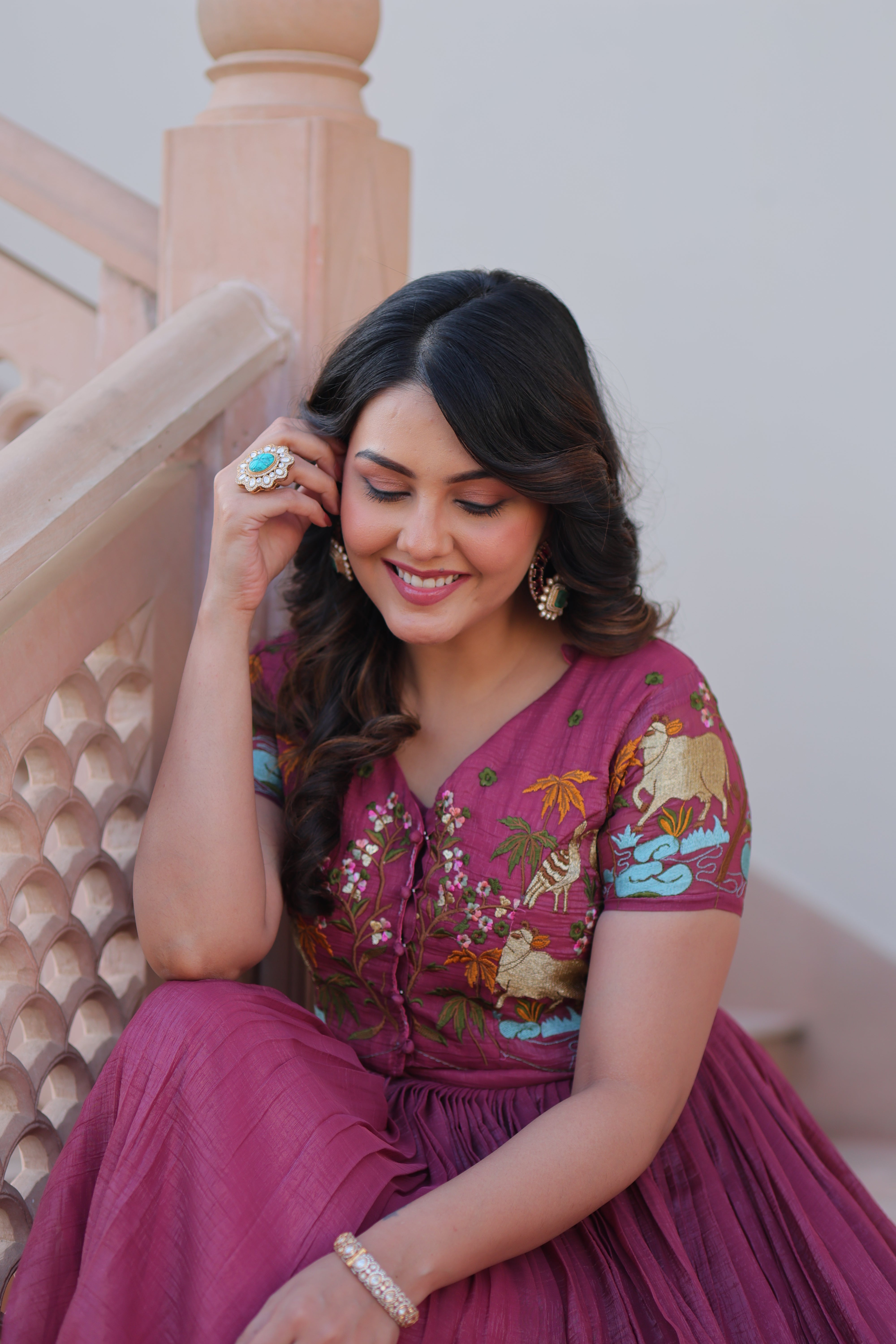 Organza Embroidered Traditional Gown With Koti