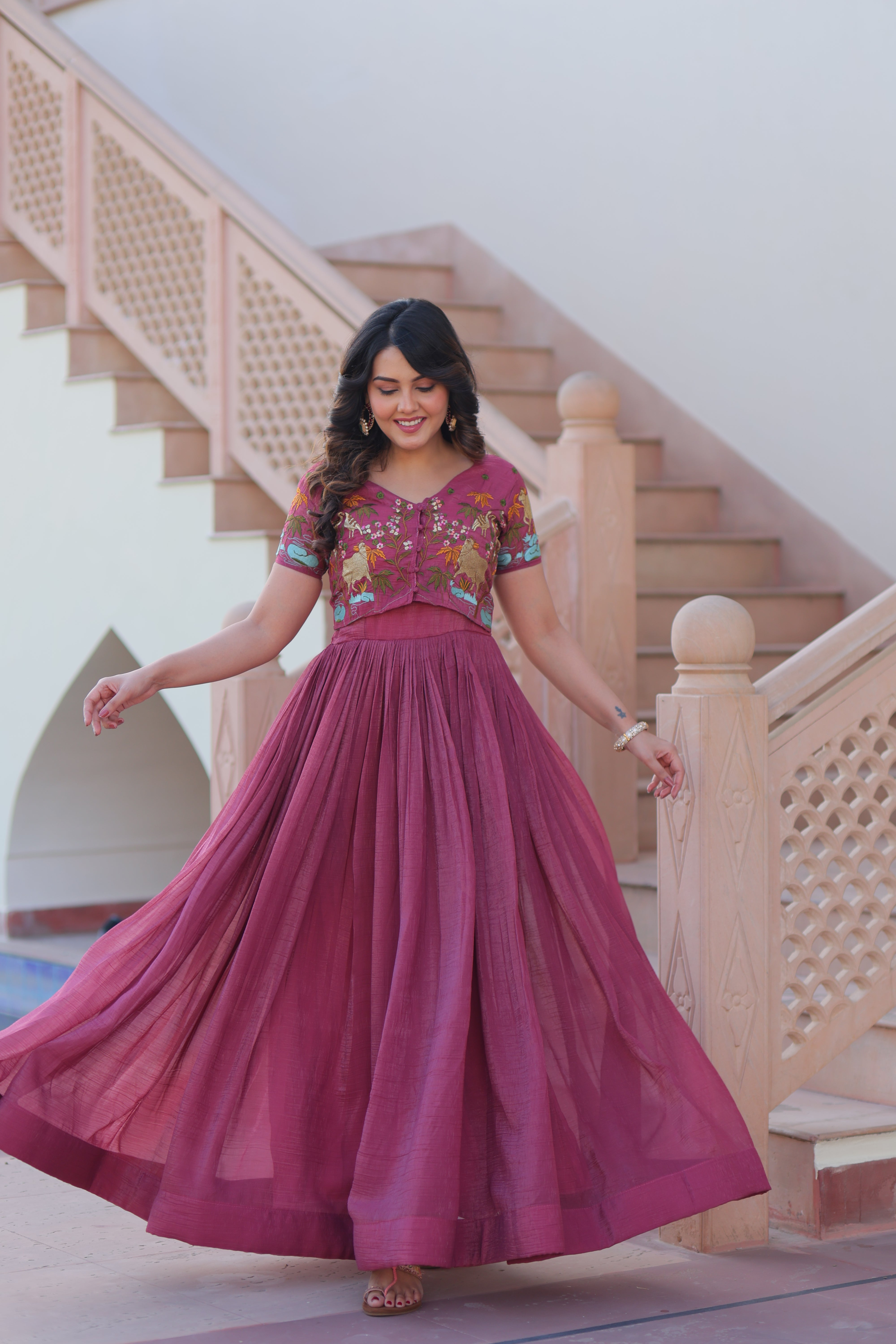 Organza Embroidered Traditional Gown With Koti
