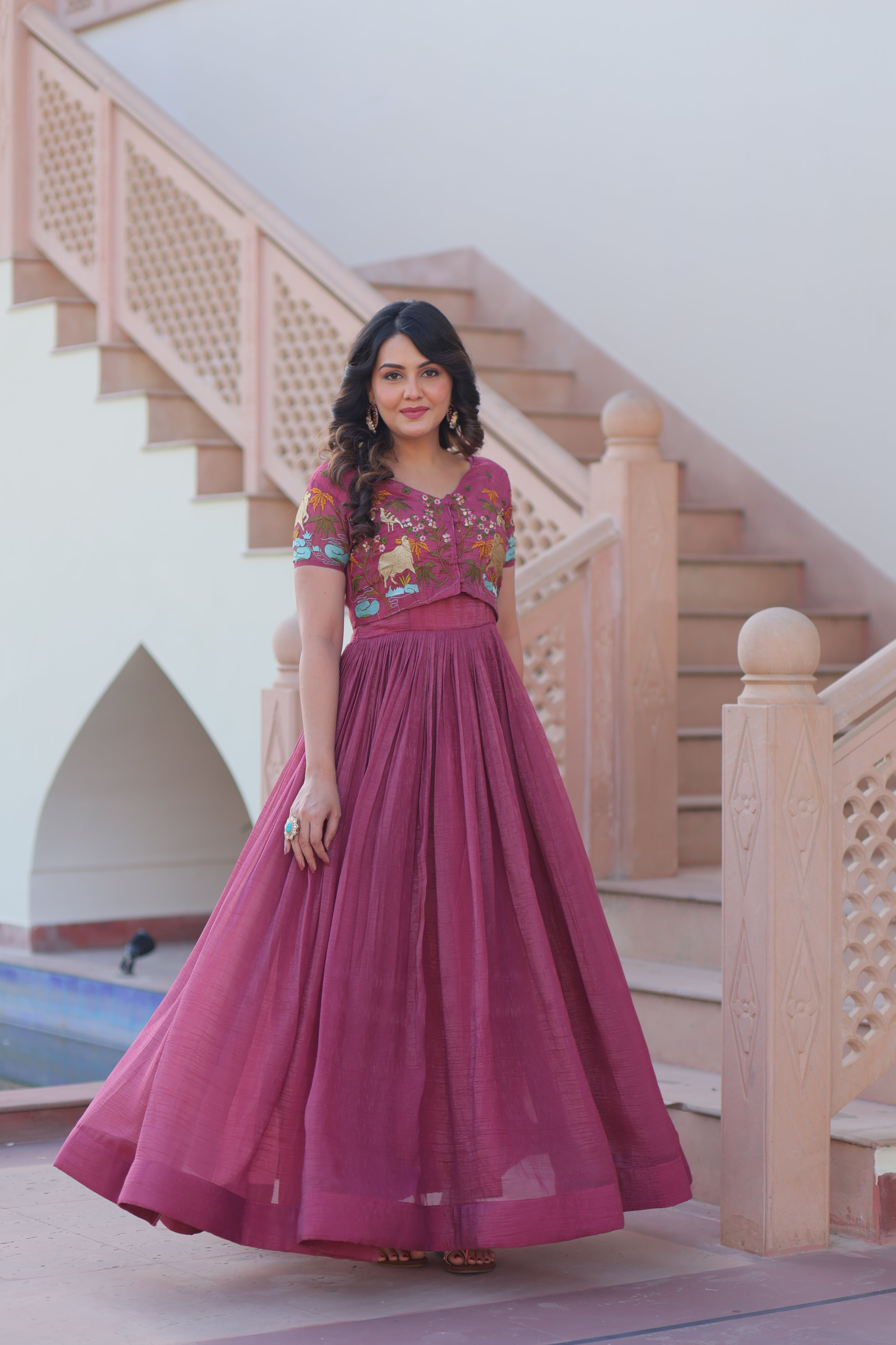 Organza Embroidered Traditional Gown With Koti