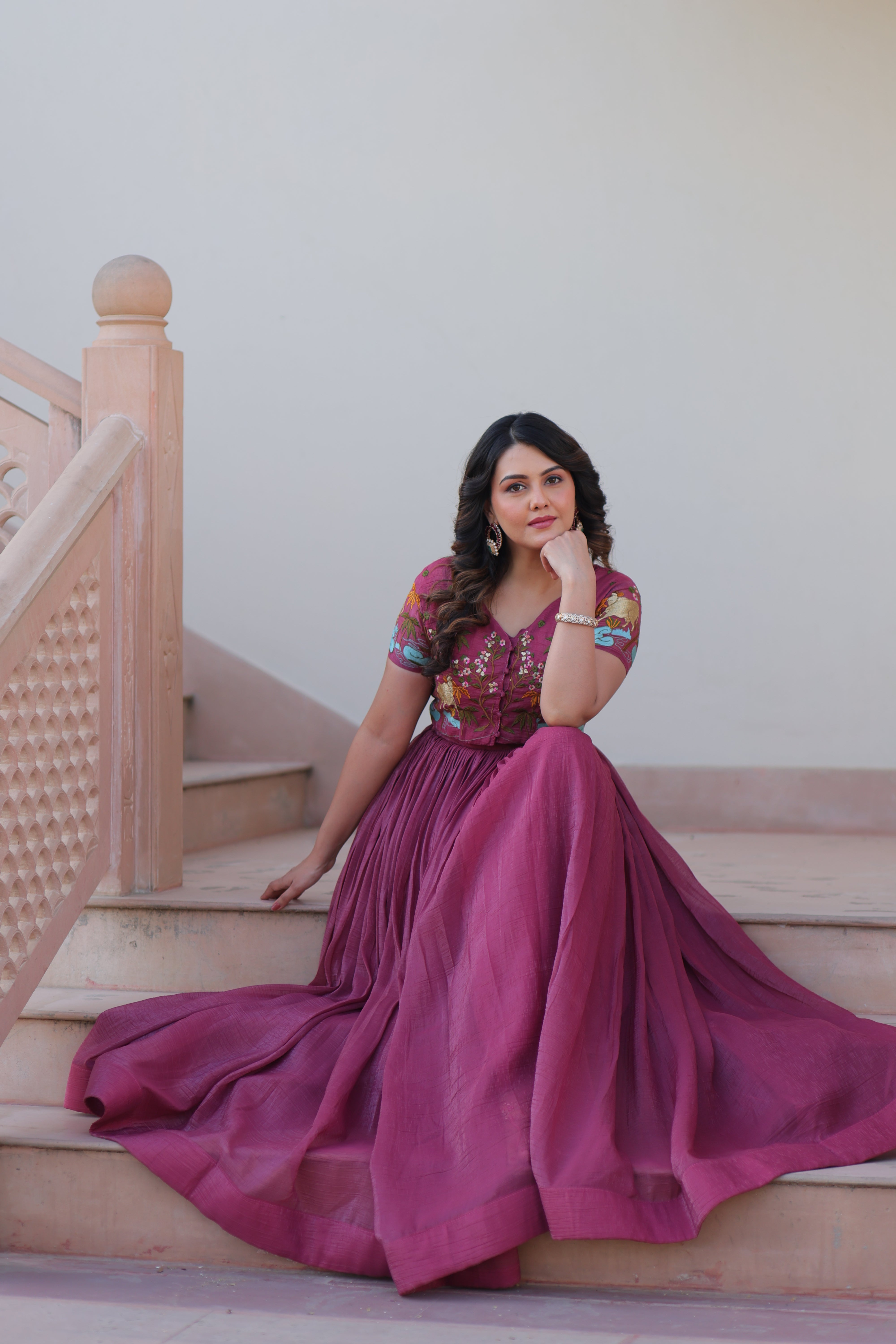 Organza Embroidered Traditional Gown With Koti