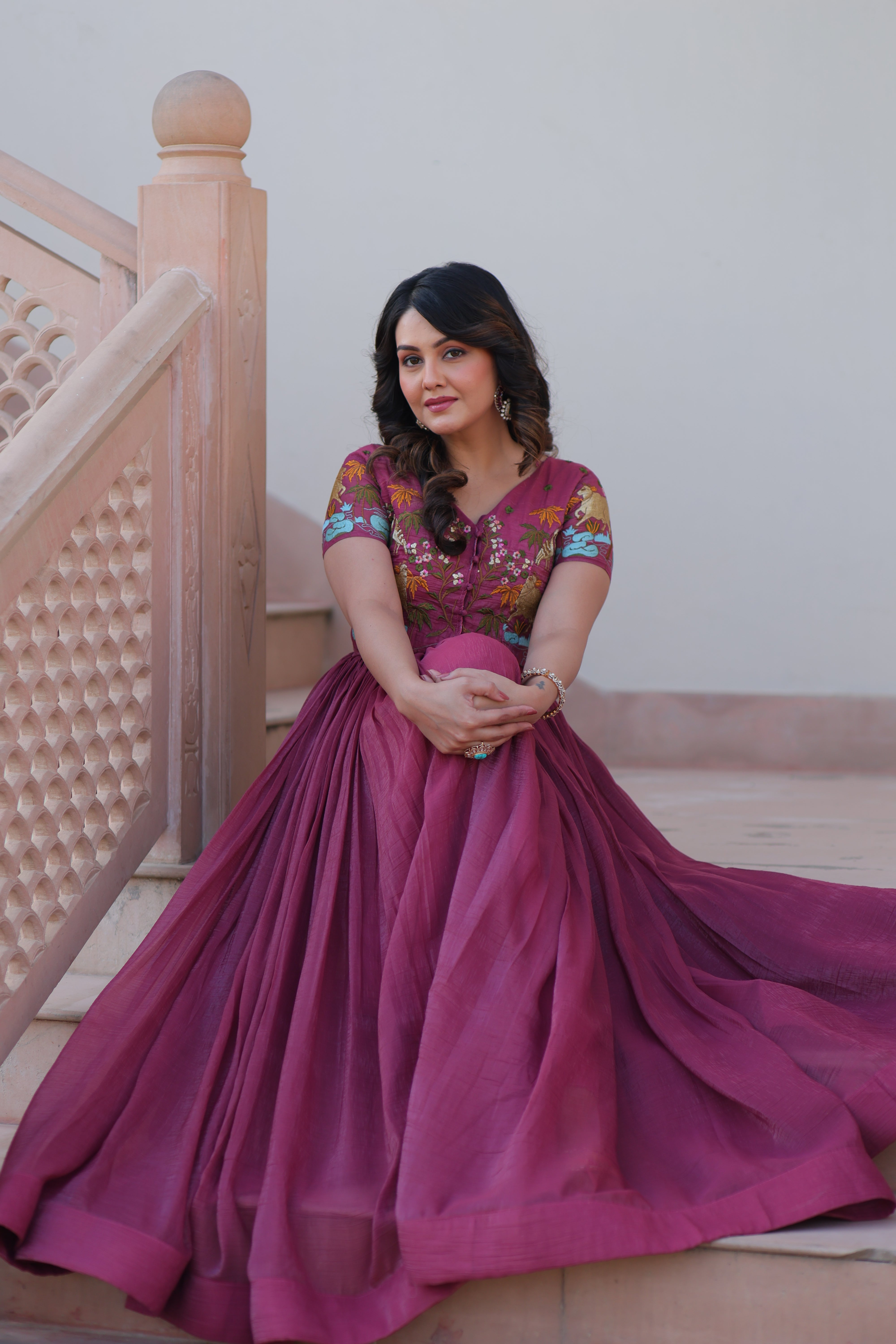 Organza Embroidered Traditional Gown With Koti