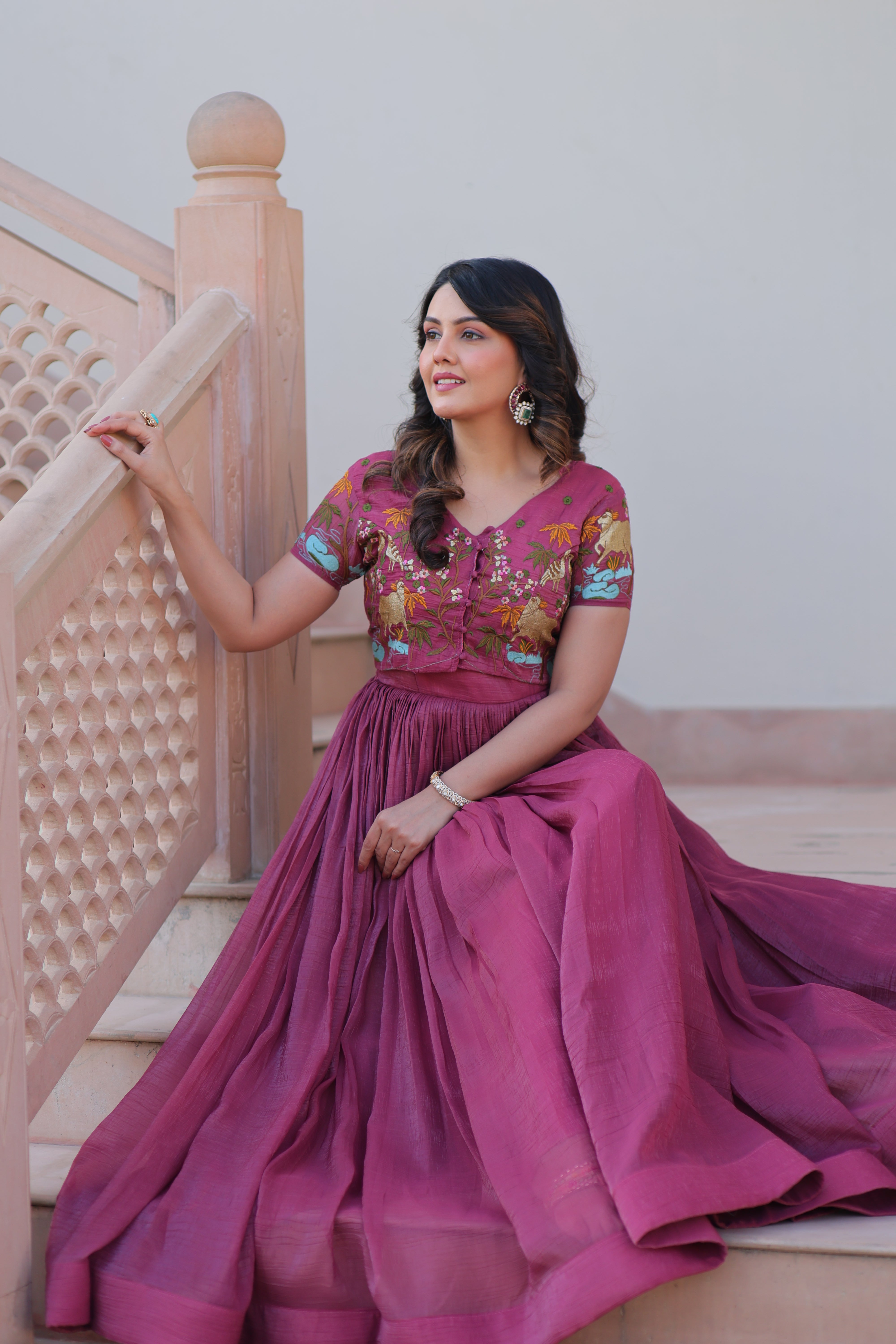 Organza Embroidered Traditional Gown With Koti