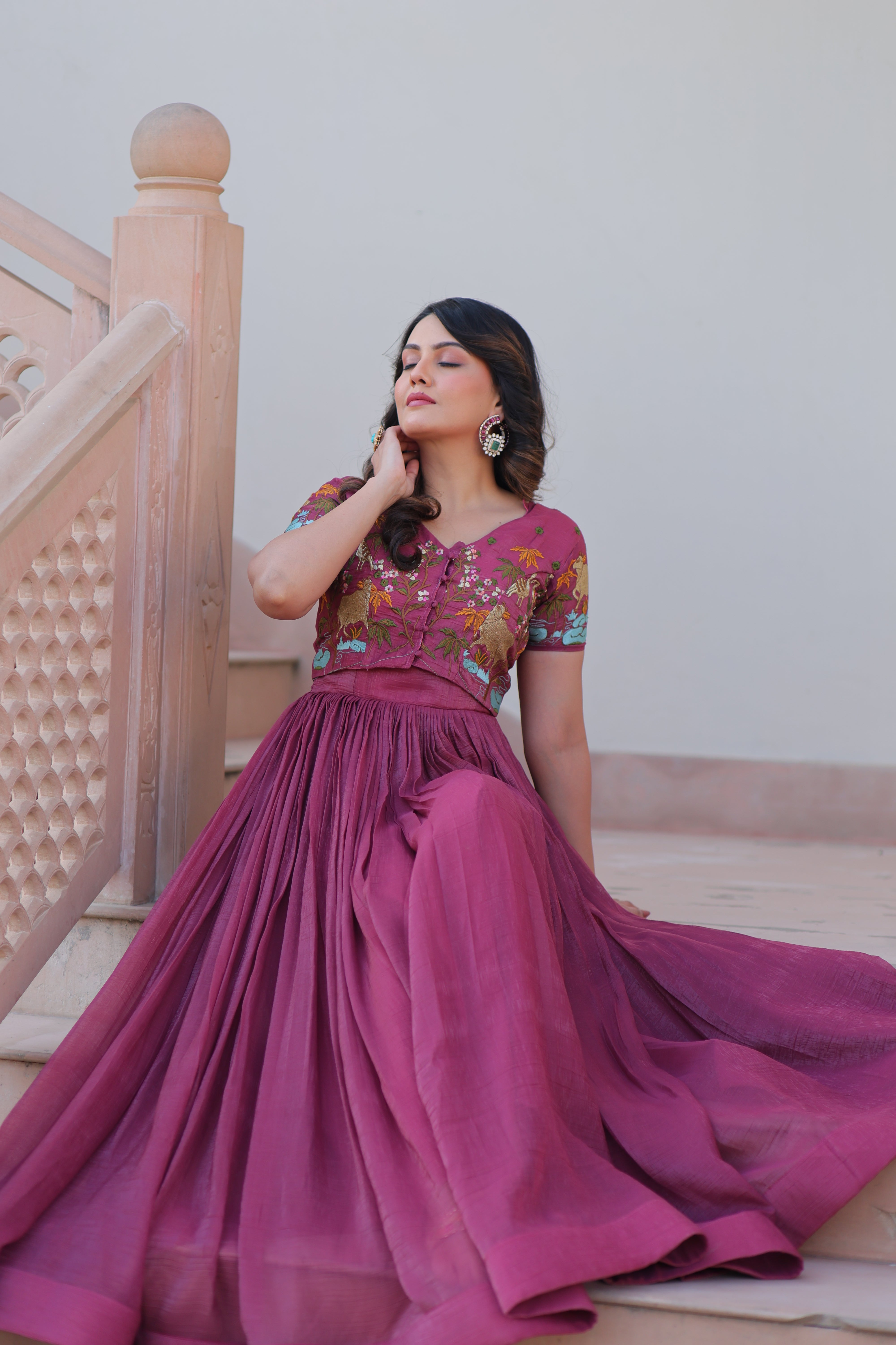 Organza Embroidered Traditional Gown With Koti