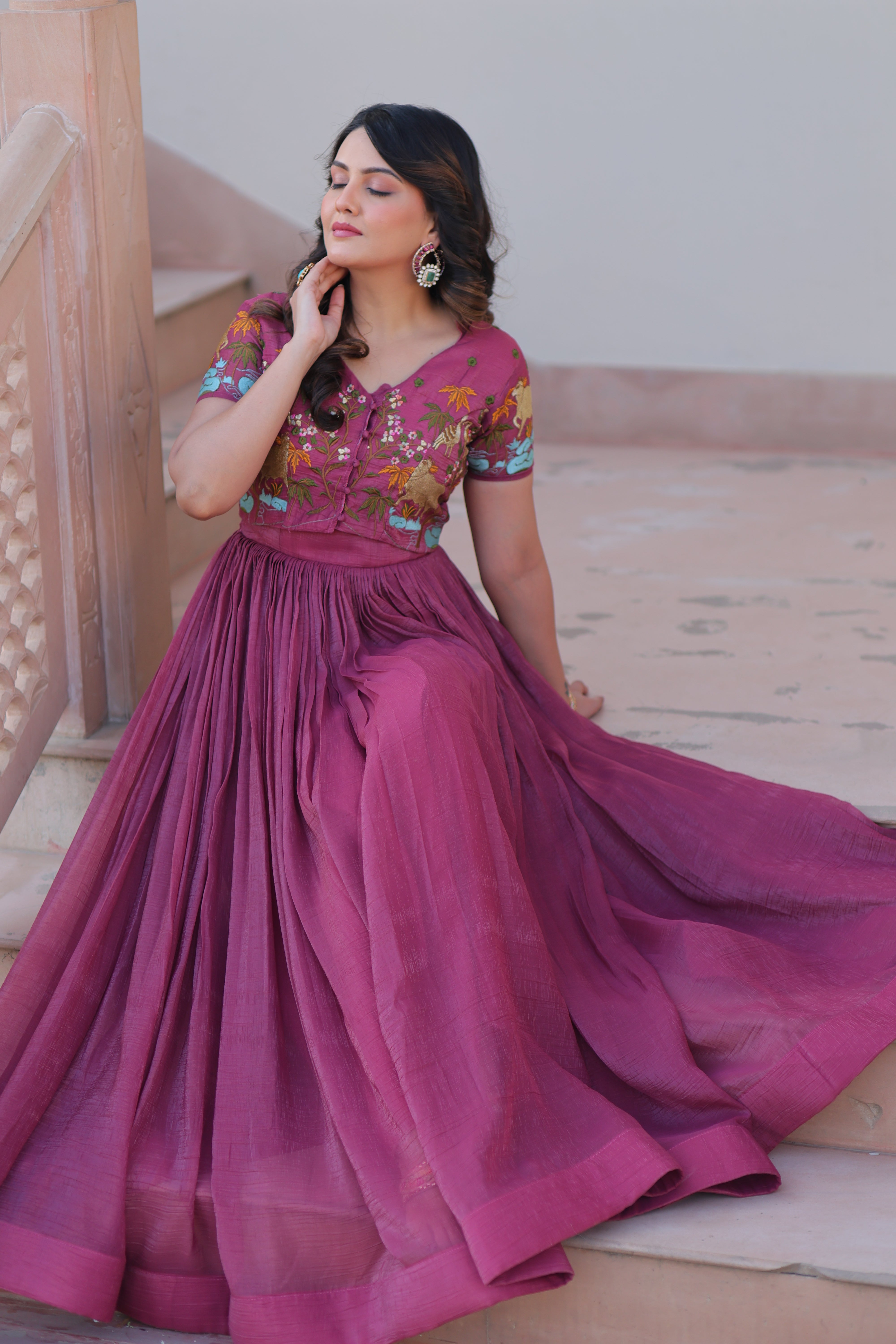 Organza Embroidered Traditional Gown With Koti