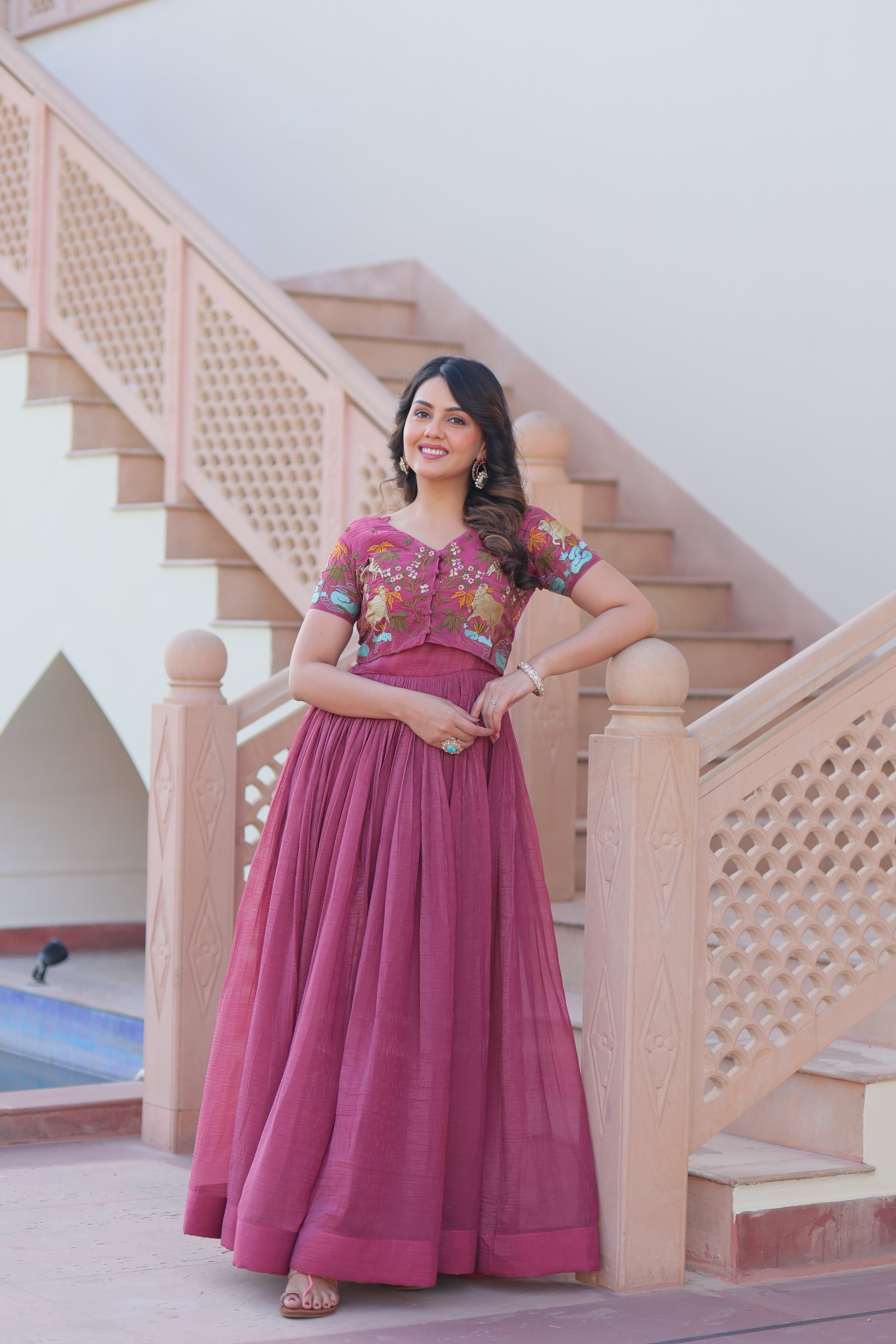 Organza Embroidered Traditional Gown With Koti