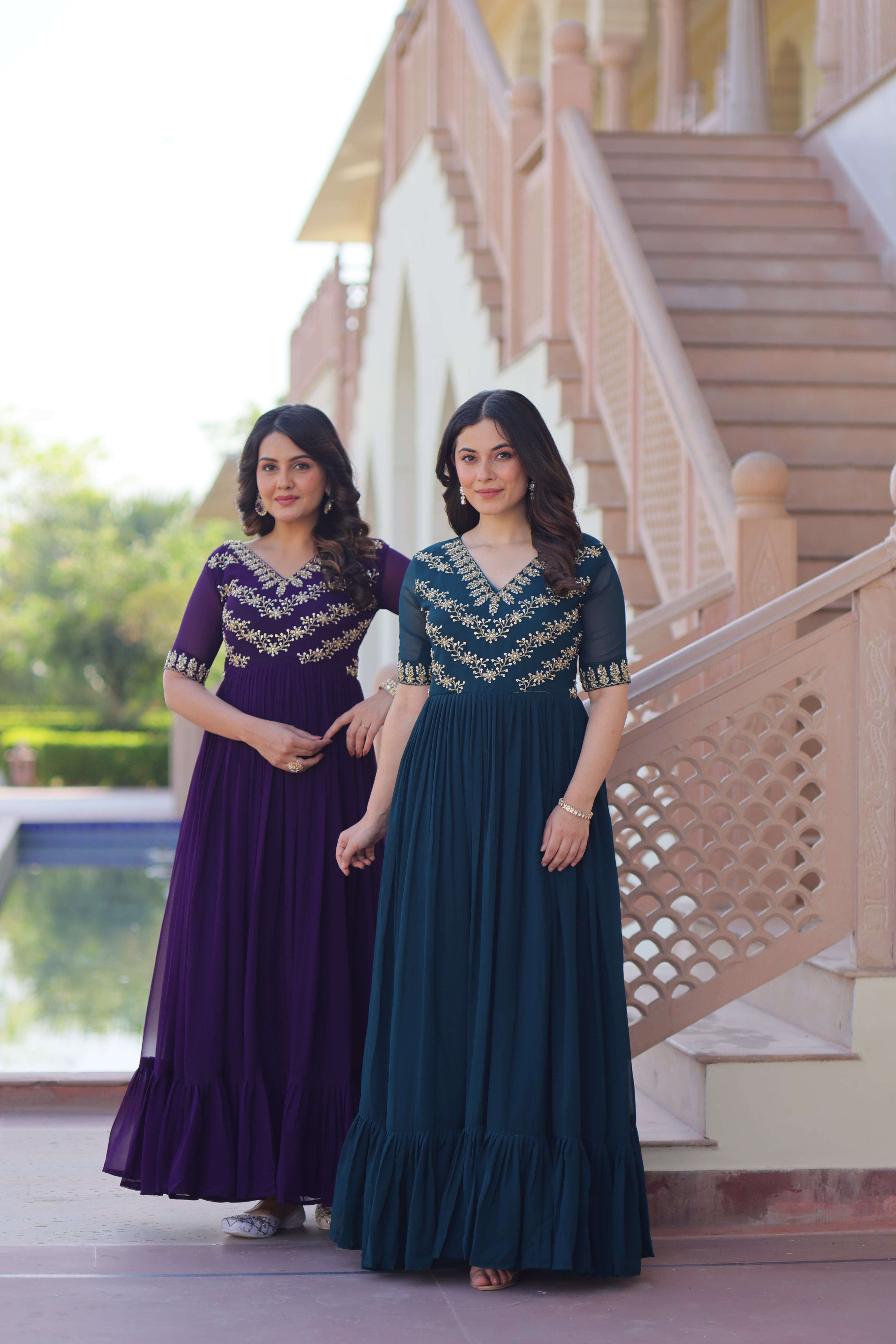 Georgette Beads Work Festival Wear Gown for Women