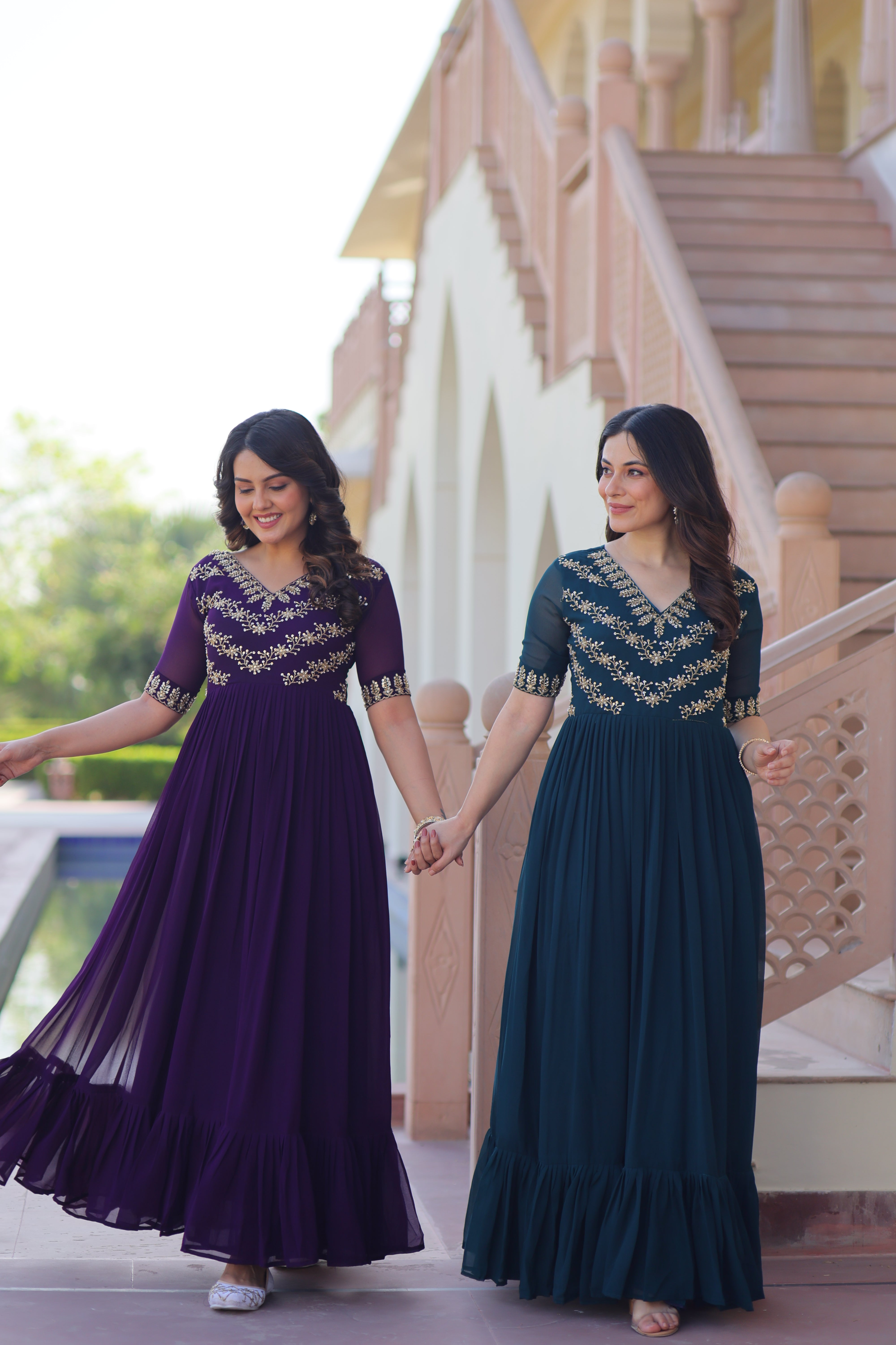 Georgette Beads Work Festival Wear Gown for Women