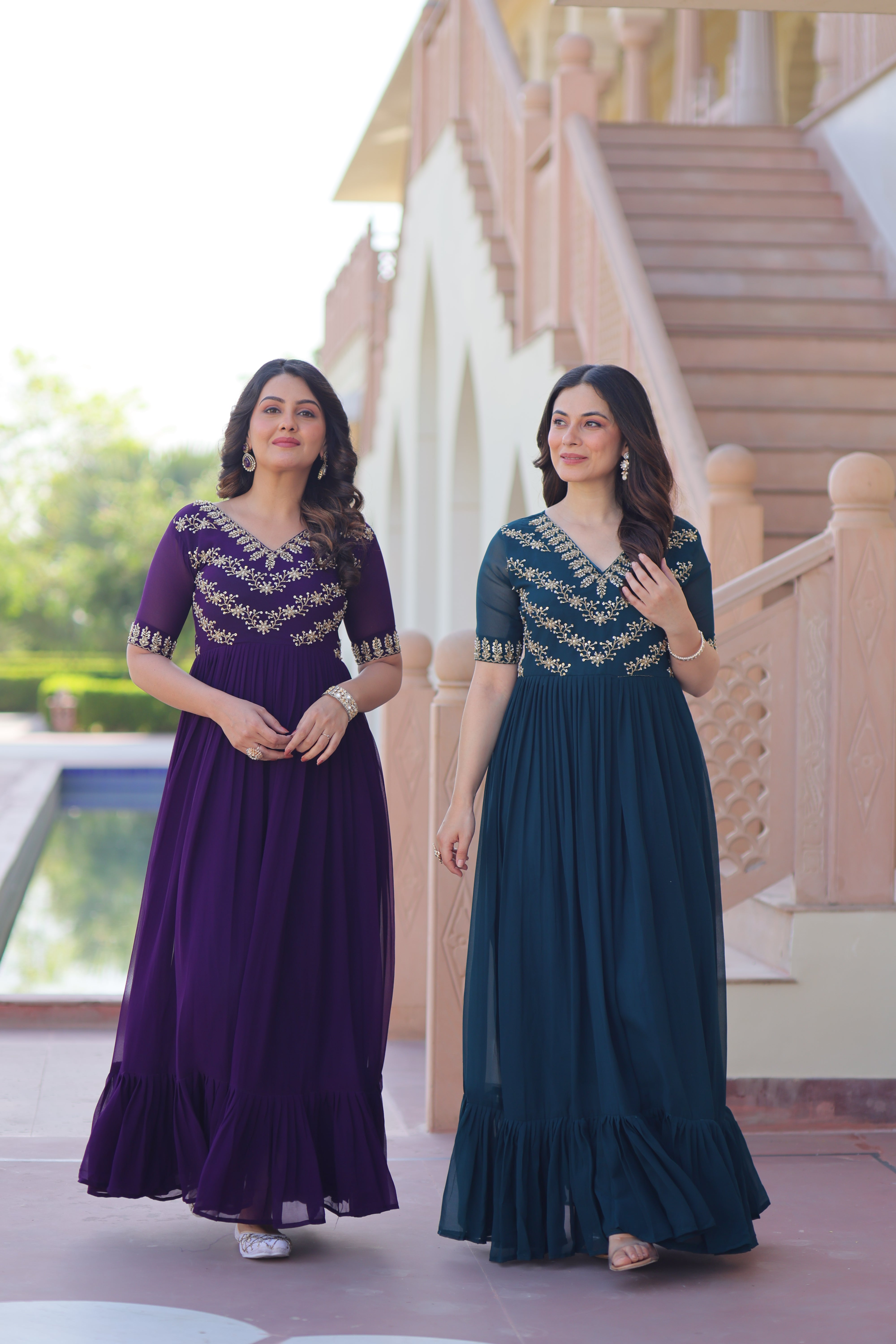 Georgette Beads Work Festival Wear Gown for Women