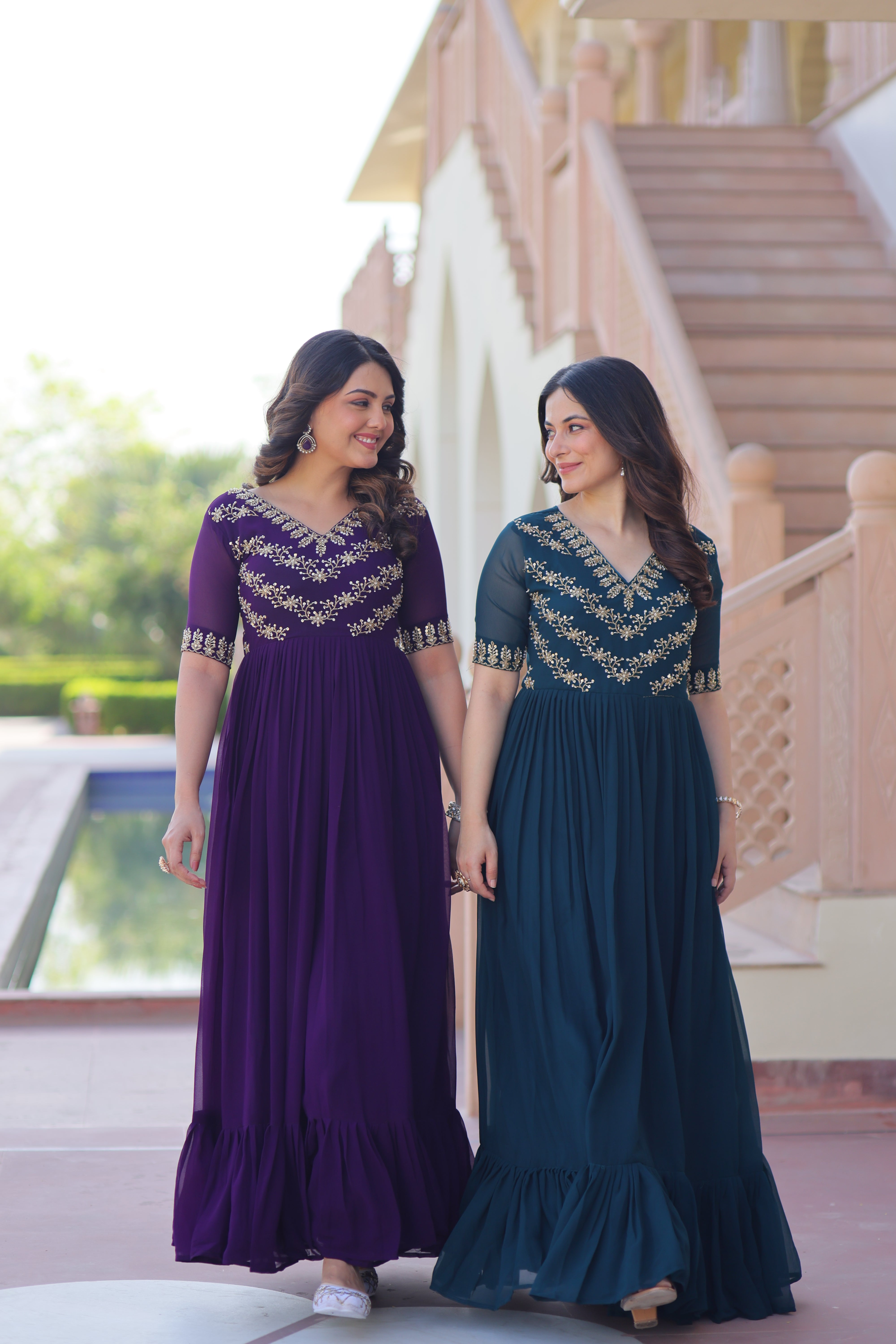 Georgette Beads Work Festival Wear Gown for Women