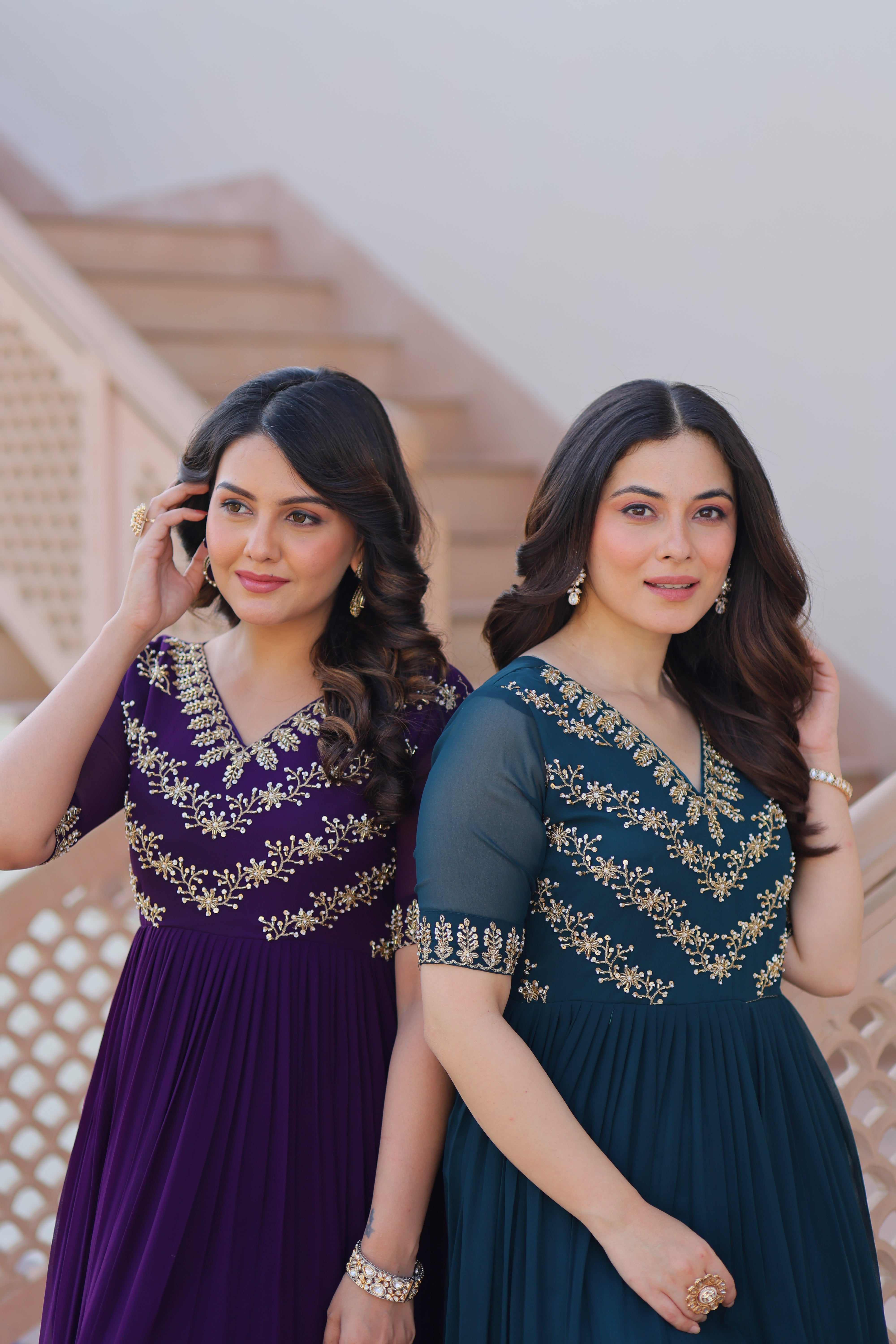 Georgette Beads Work Festival Wear Gown for Women