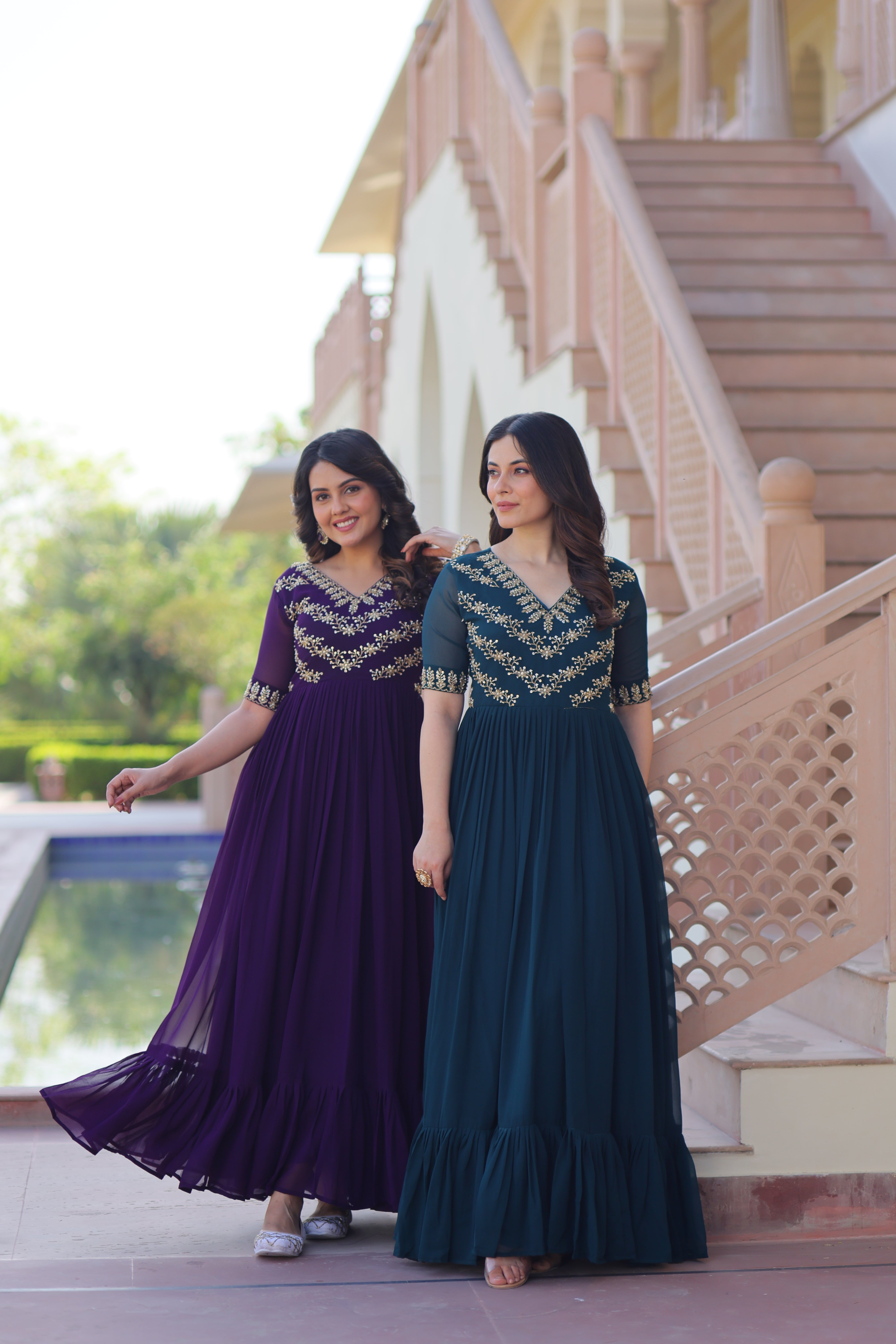Georgette Beads Work Festival Wear Gown for Women