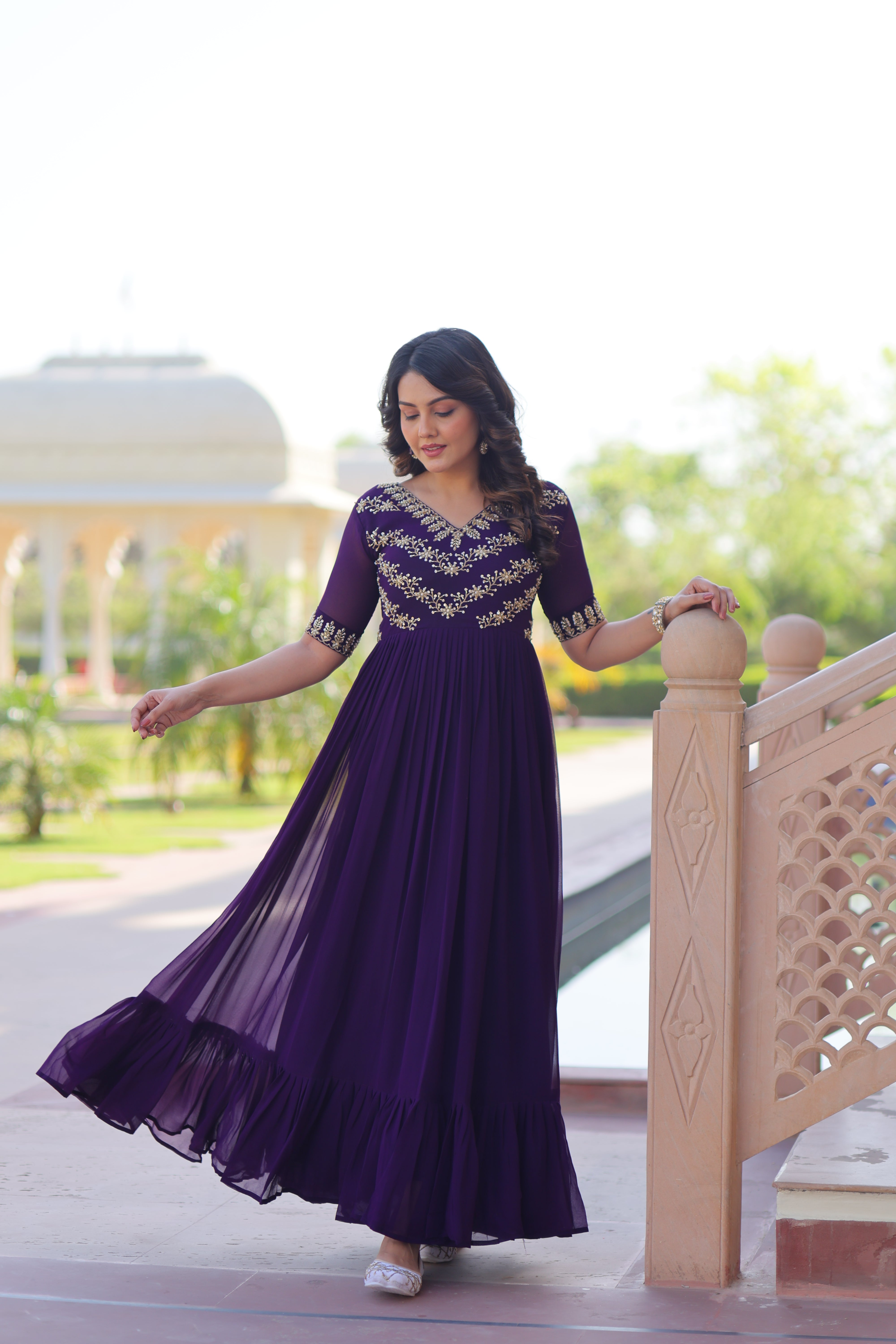 Georgette Beads Work Festival Wear Gown for Women