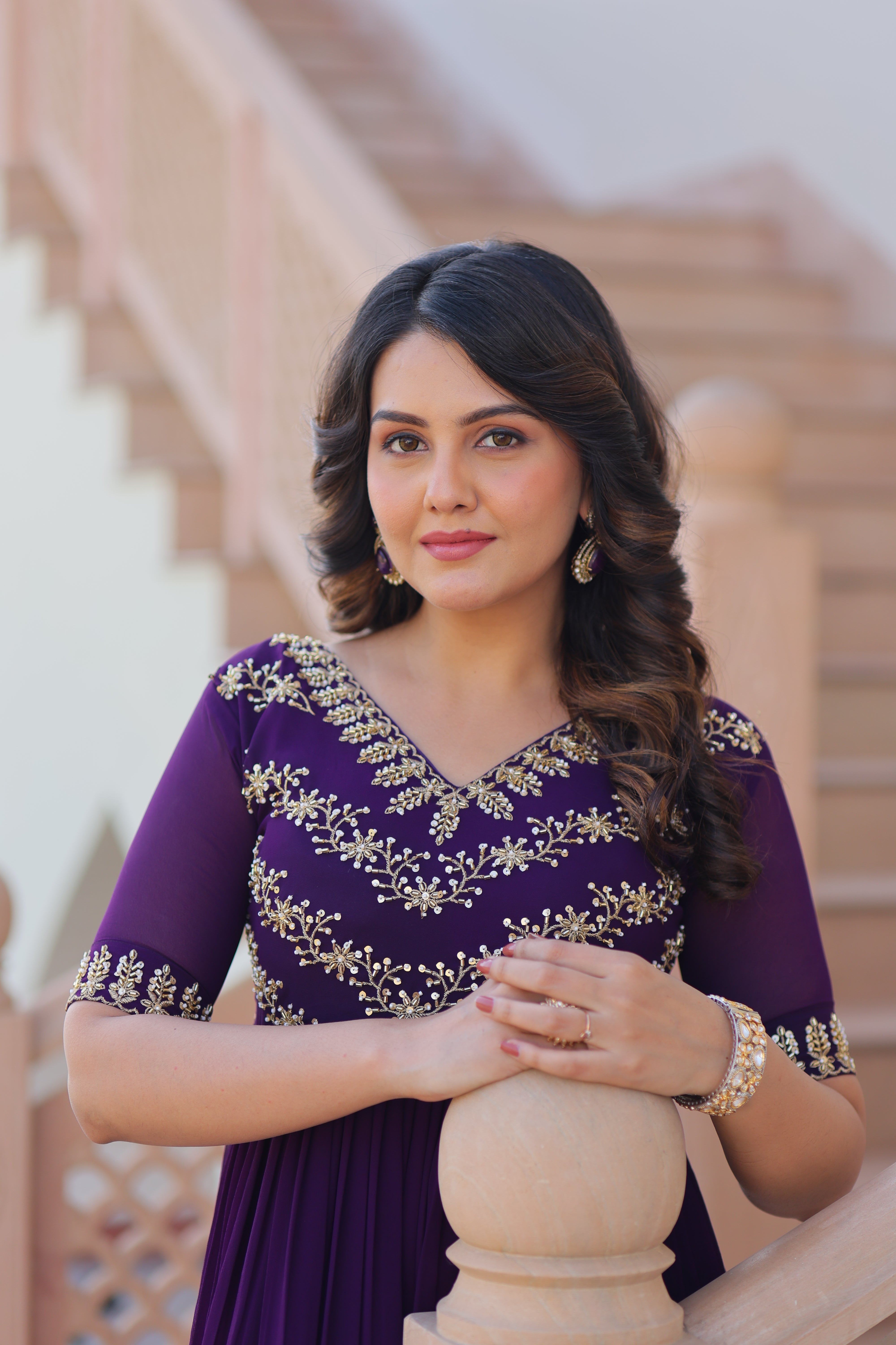 Georgette Beads Work Festival Wear Gown for Women