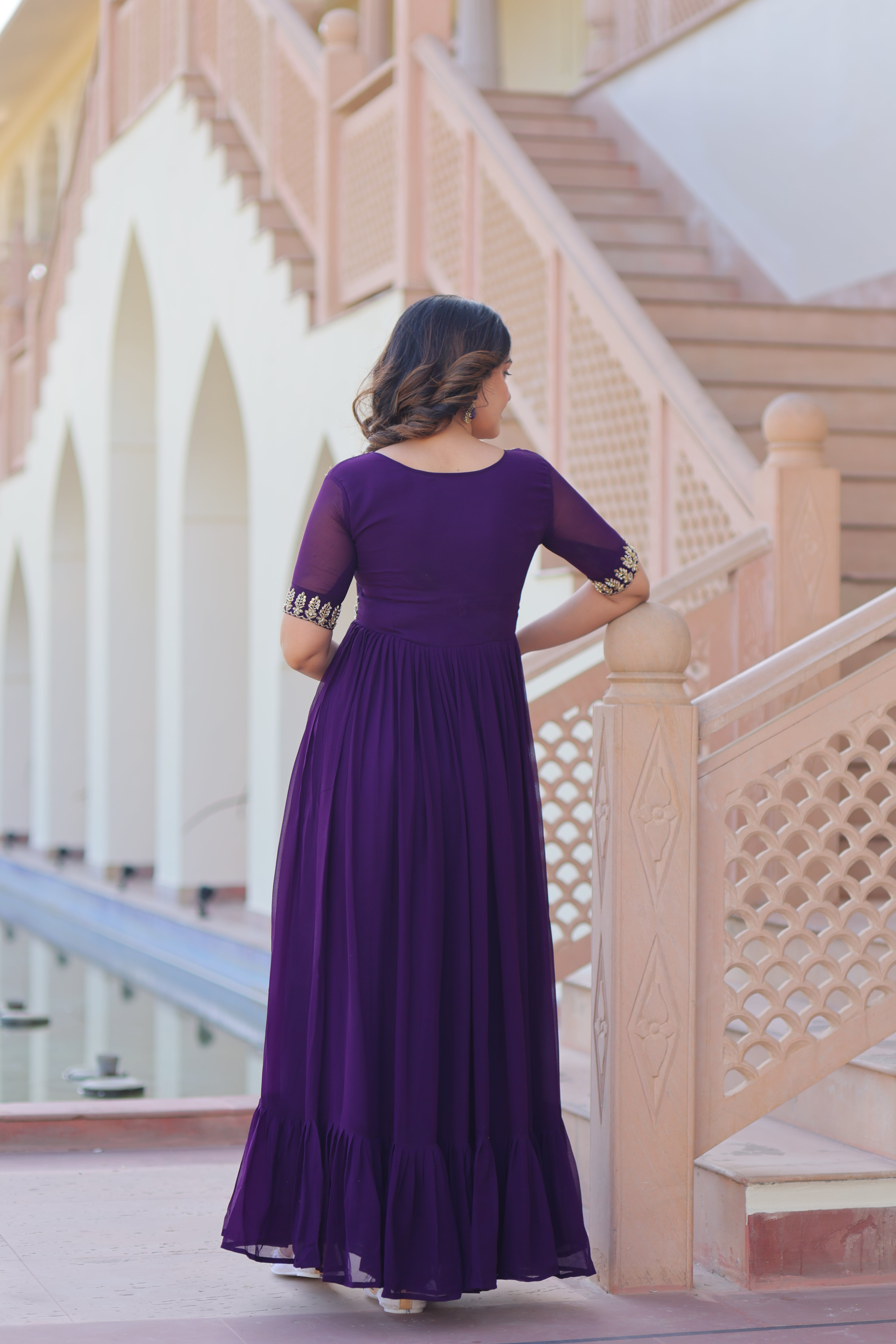 Georgette Beads Work Festival Wear Gown for Women