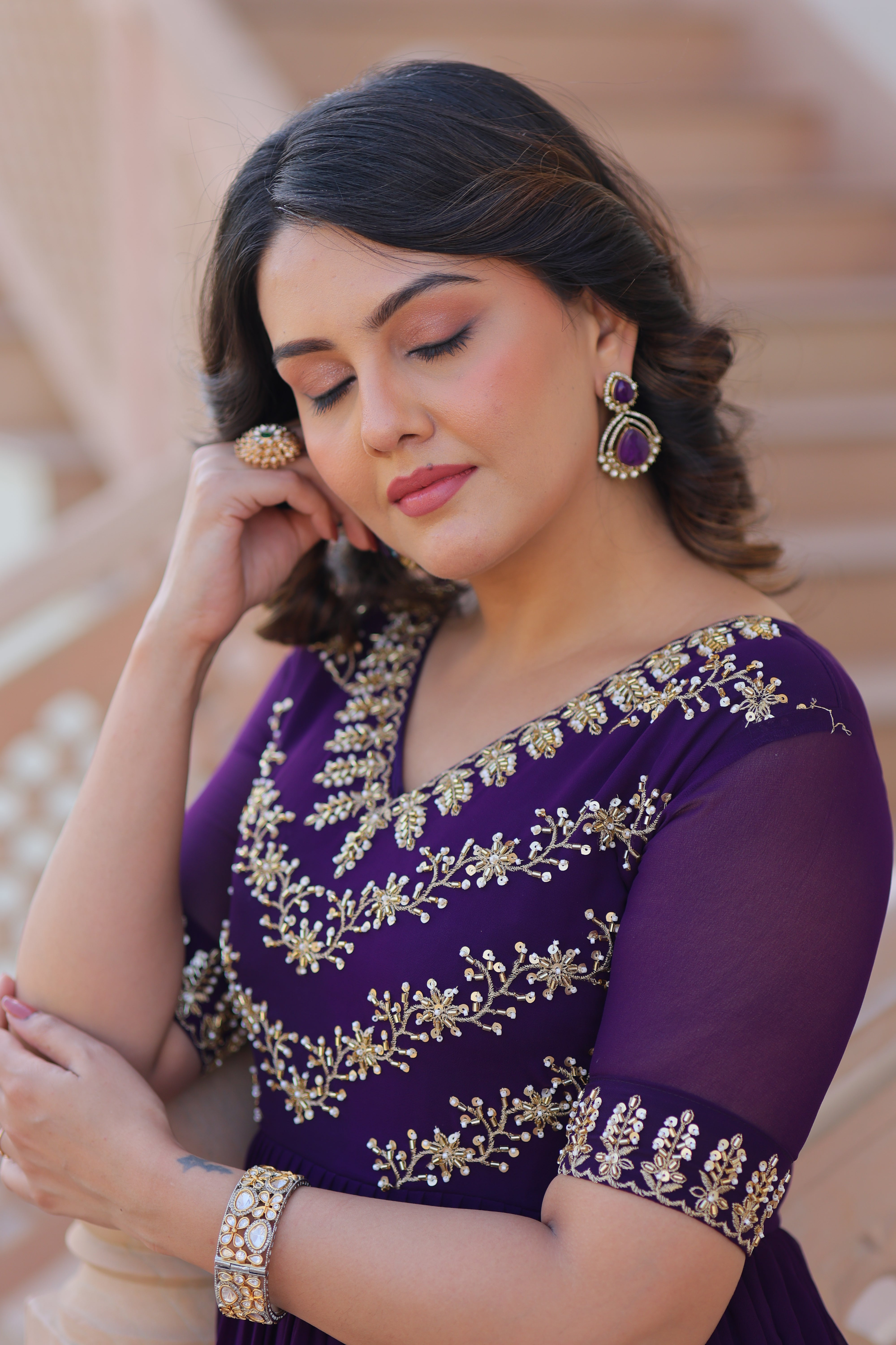 Georgette Beads Work Festival Wear Gown for Women