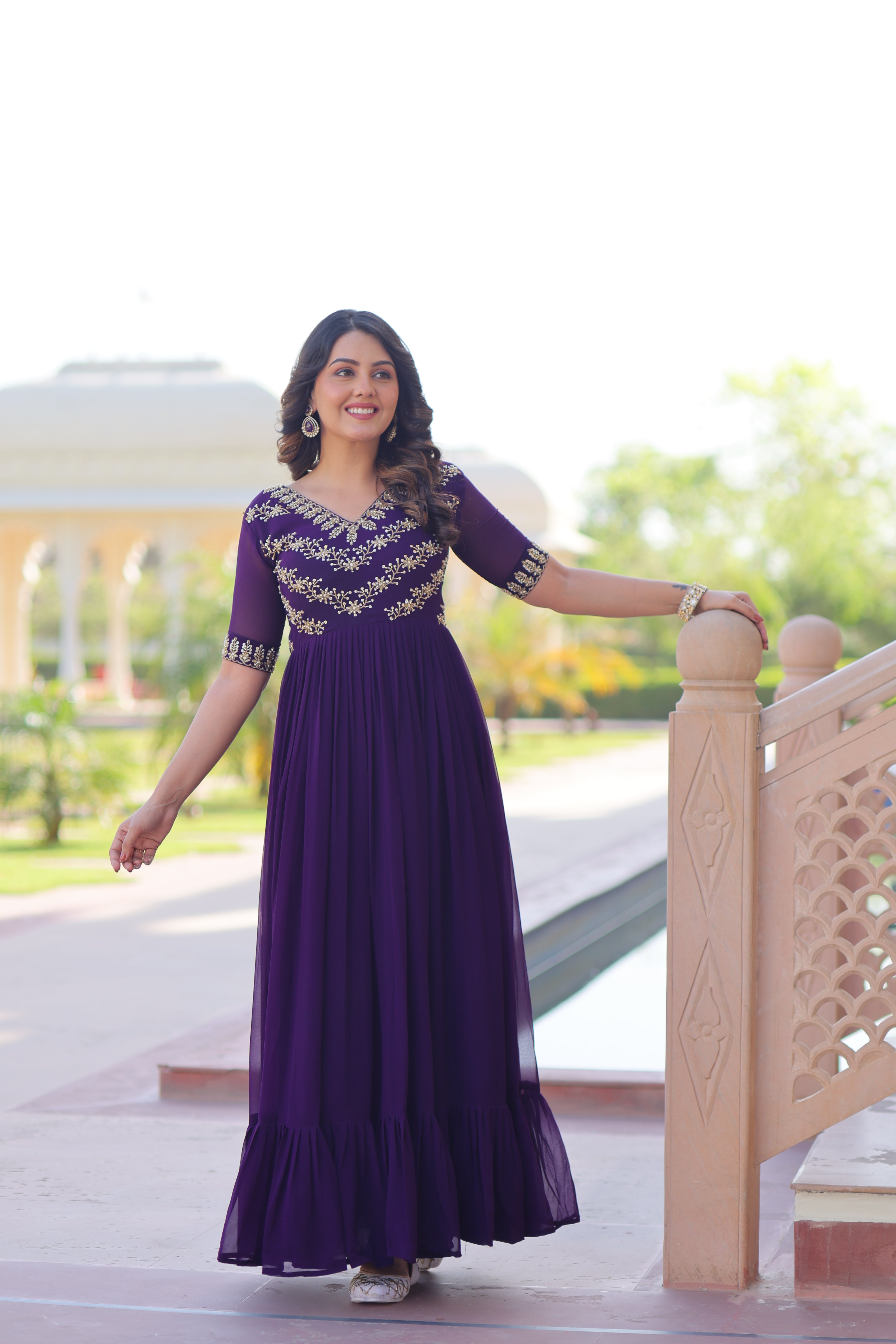 Georgette Beads Work Festival Wear Gown for Women