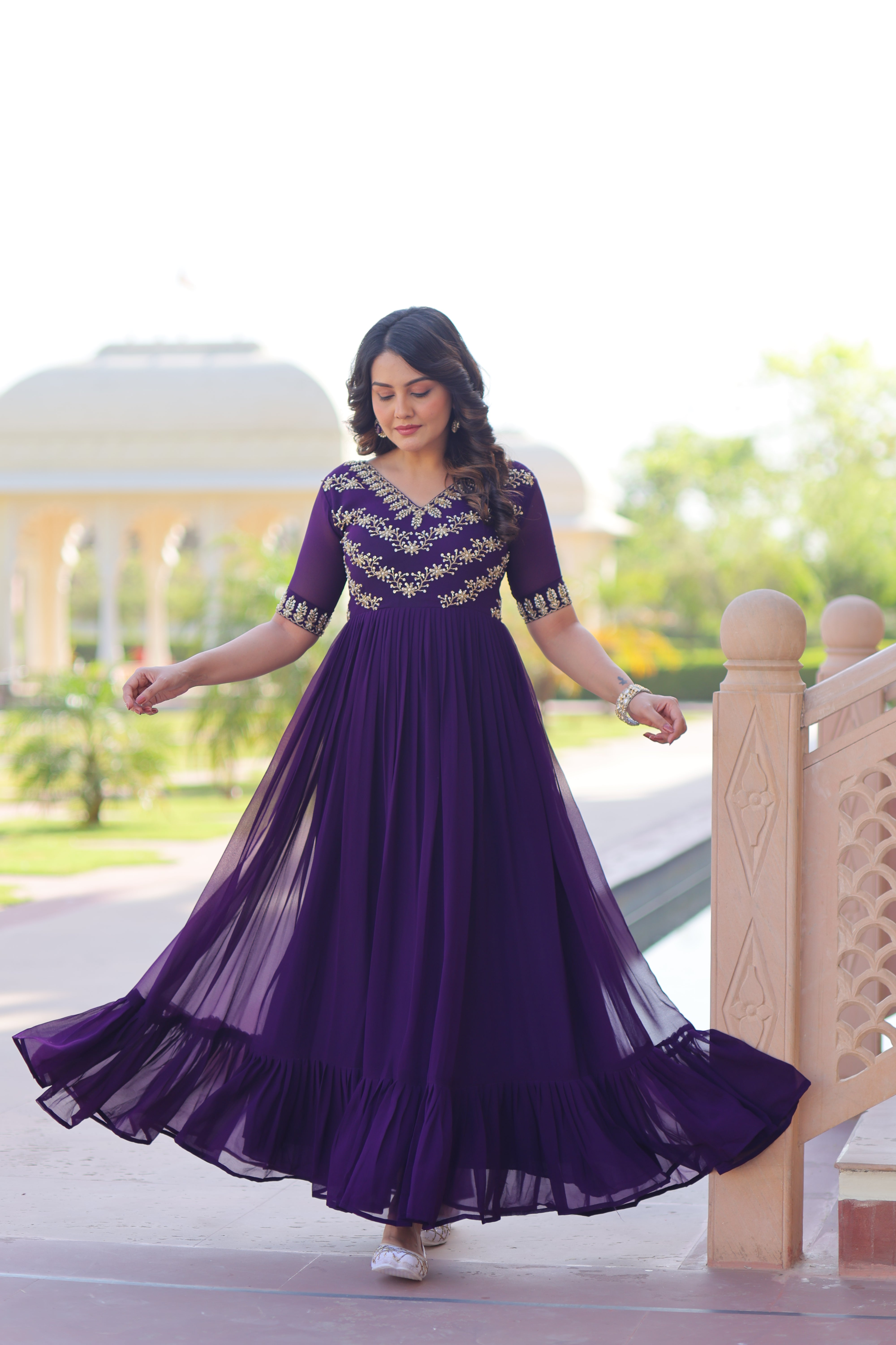 Georgette Beads Work Festival Wear Gown for Women