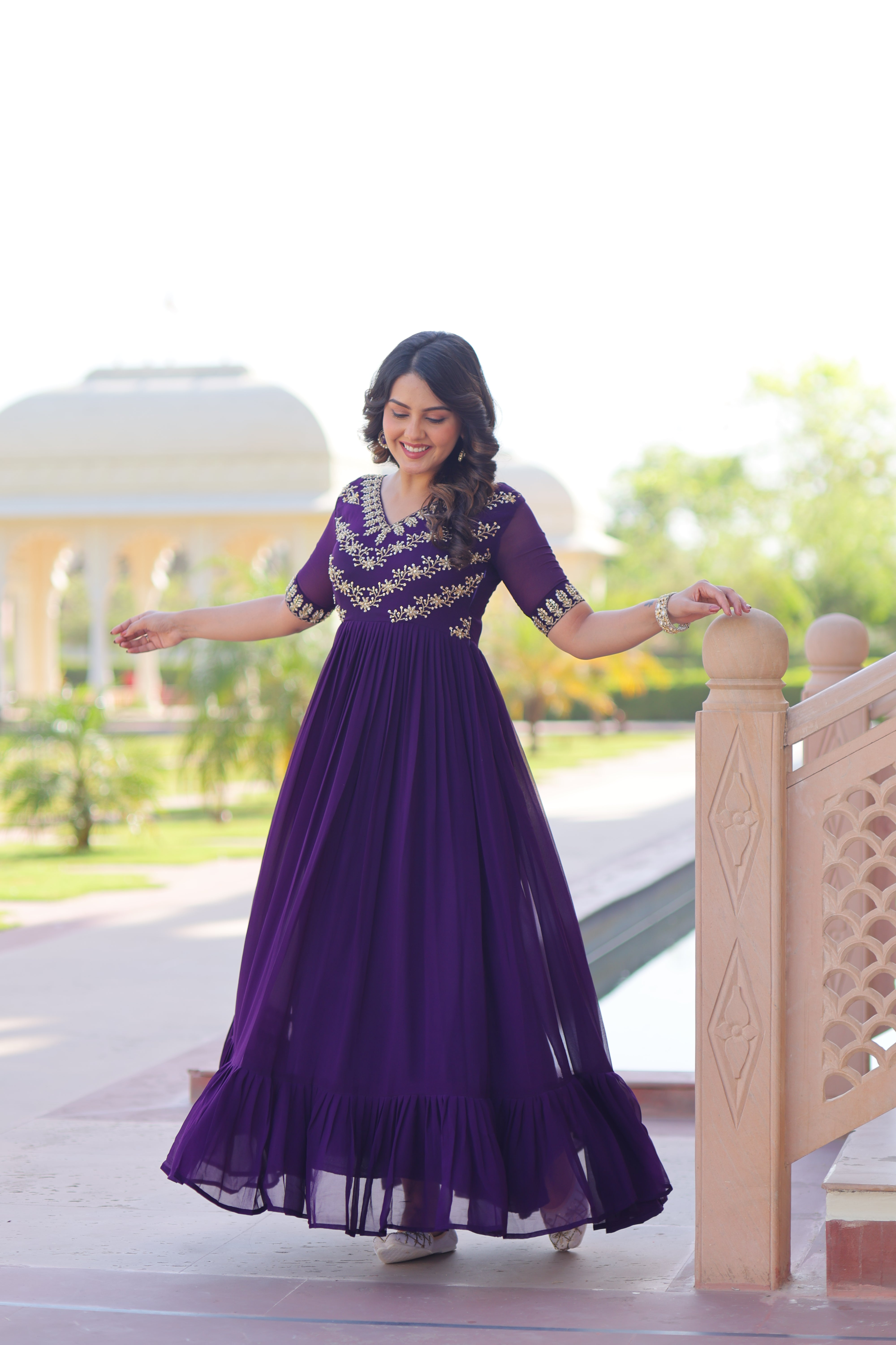 Georgette Beads Work Festival Wear Gown for Women