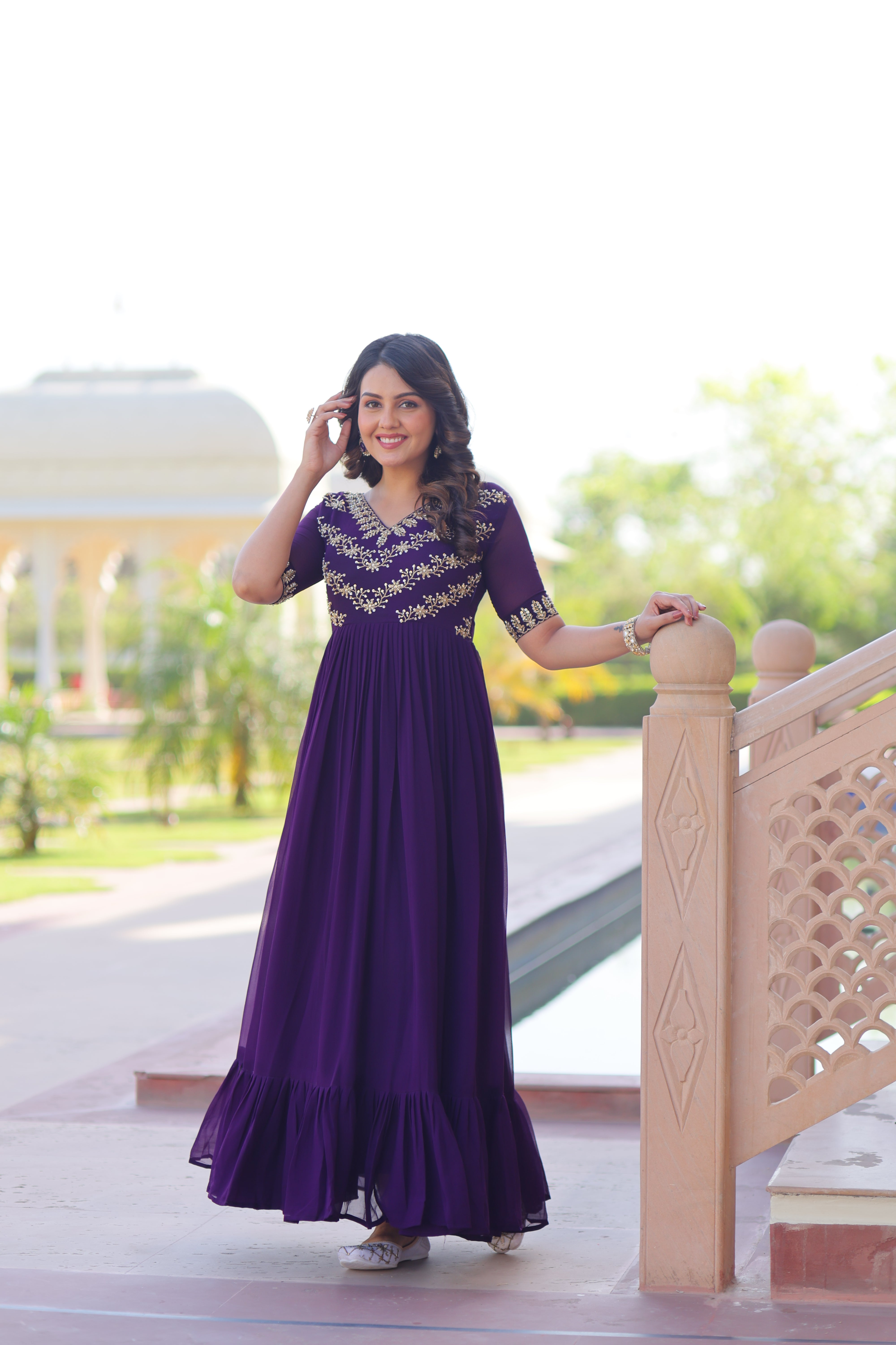 Georgette Beads Work Festival Wear Gown for Women