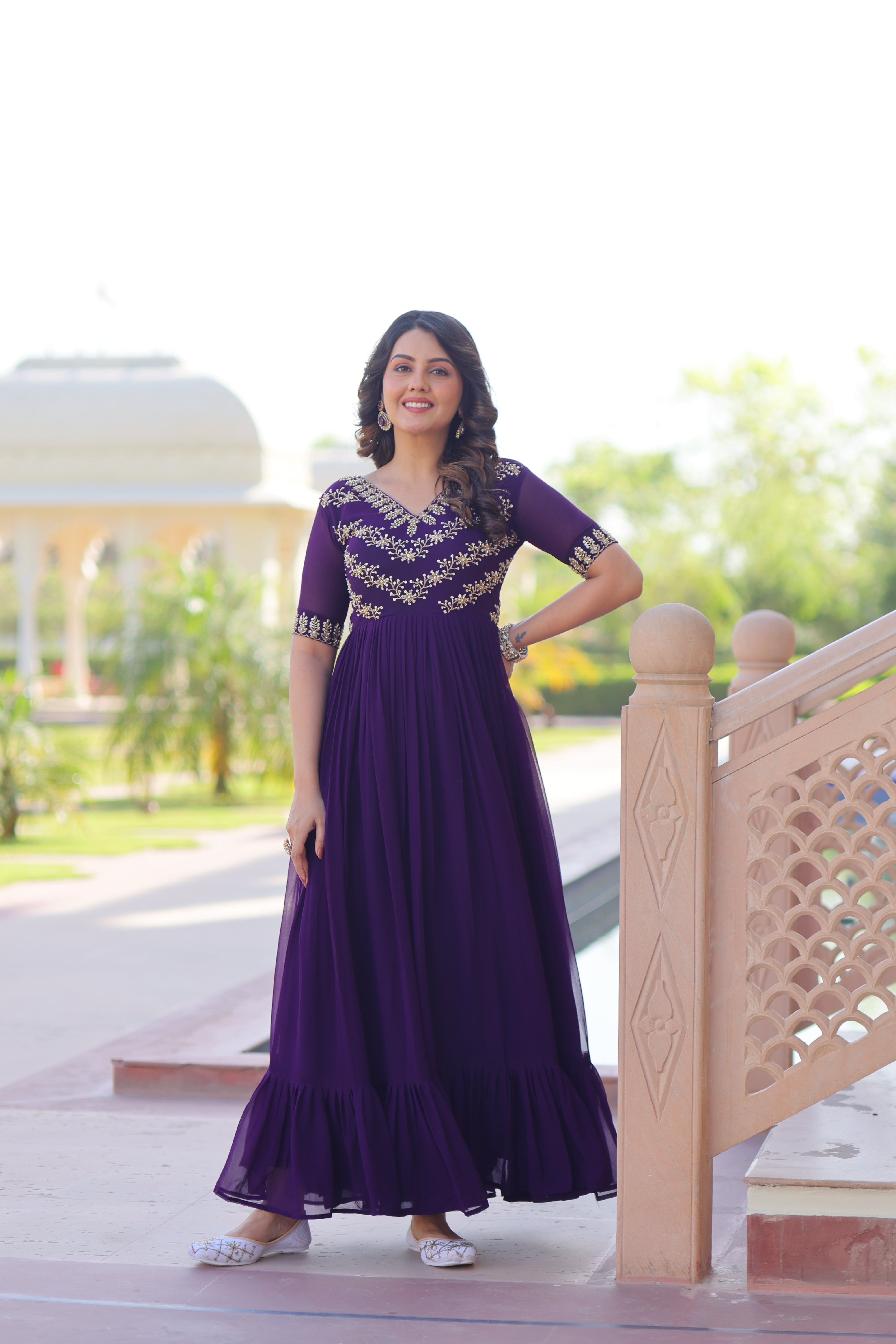 Georgette Beads Work Festival Wear Gown for Women