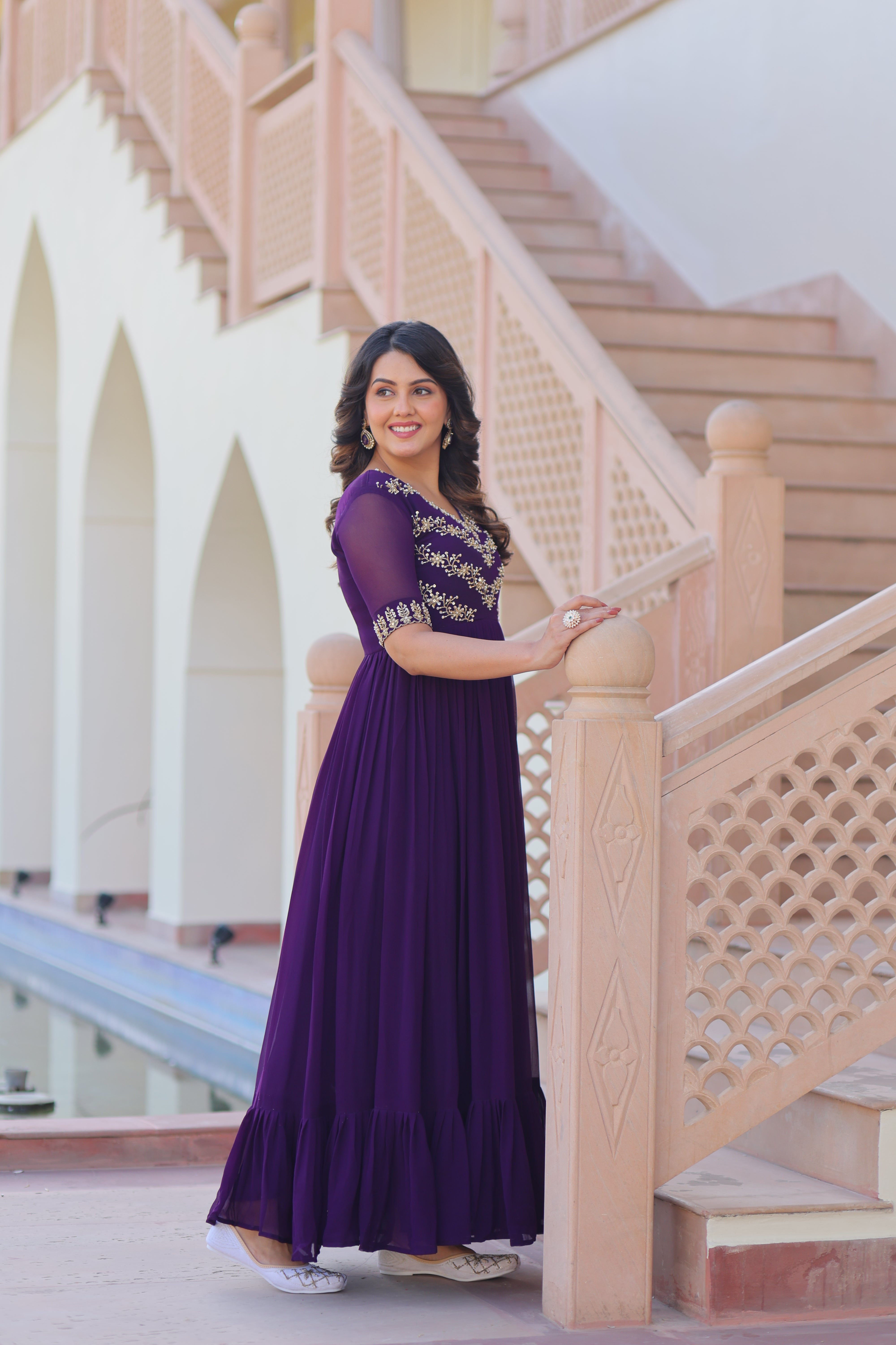 Georgette Beads Work Festival Wear Gown for Women